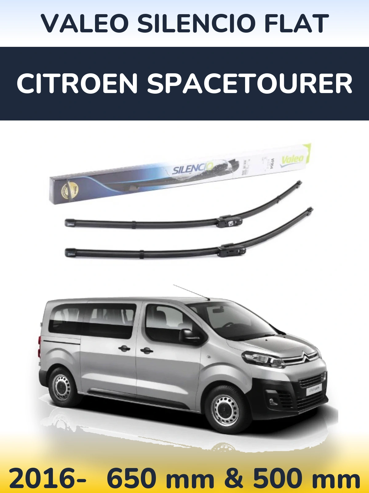 Front wiper blade set Valeo Silencio Flat 650 & 500 mm for Citroen SpaceTourer 2016-2026