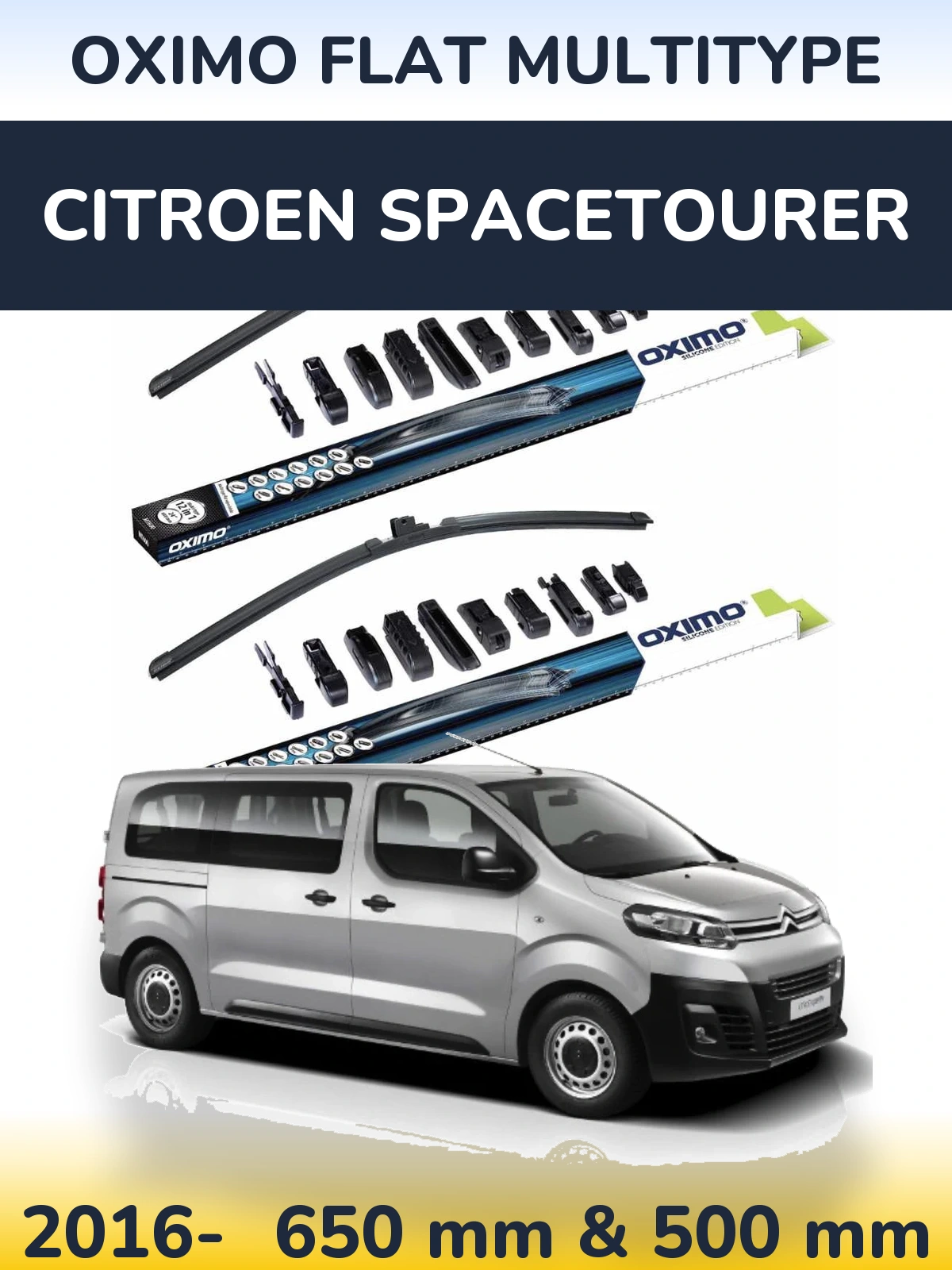 Front wiper blade set Oximo Flat MultiTipoe 650 & 500 mm for Citroen SpaceTourer 2016-2026
