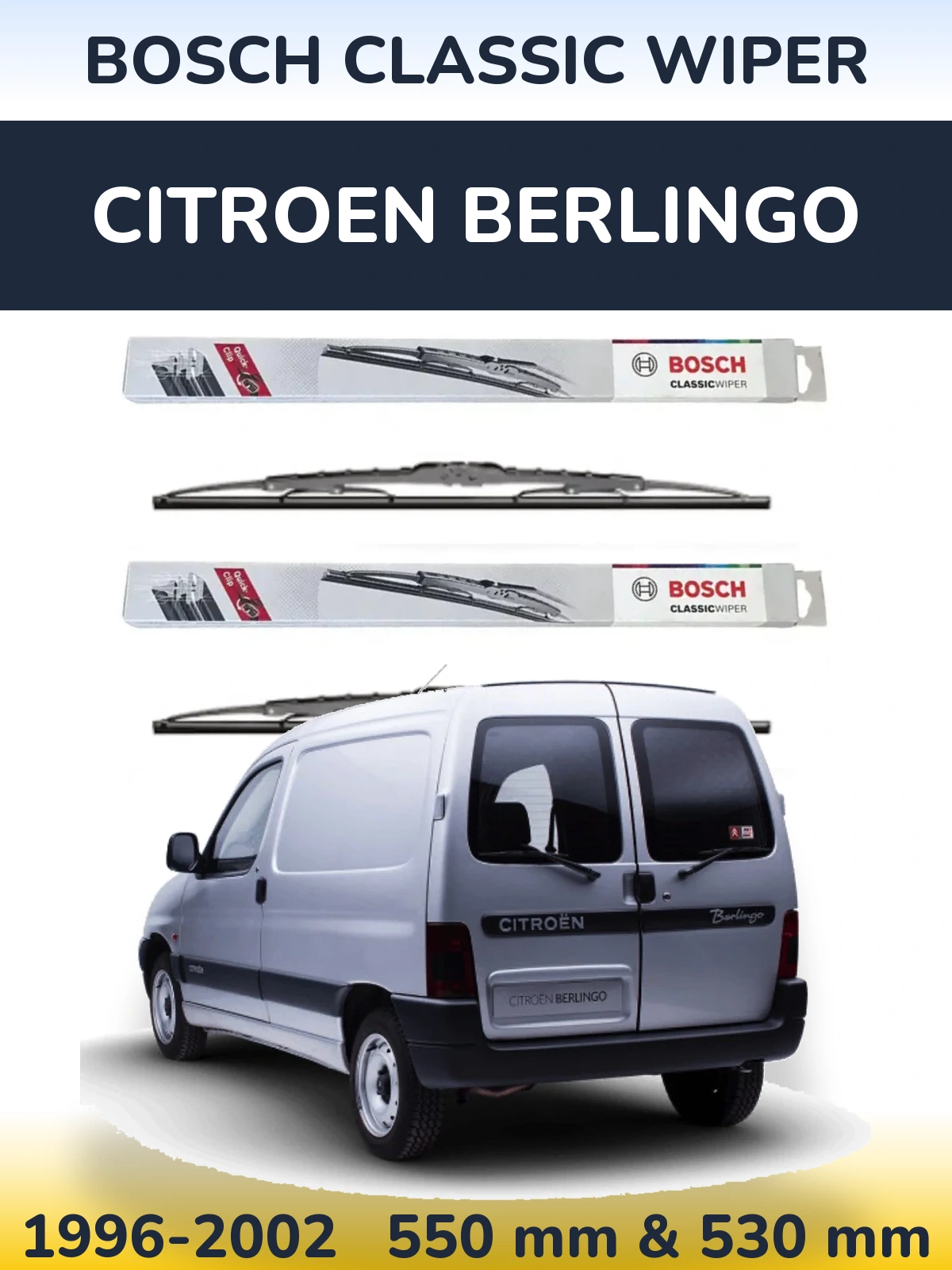 Комплект передних дворников BOSCH Classic Wiper 550 & 530 мм для Citroen Berlingo 1996-2002