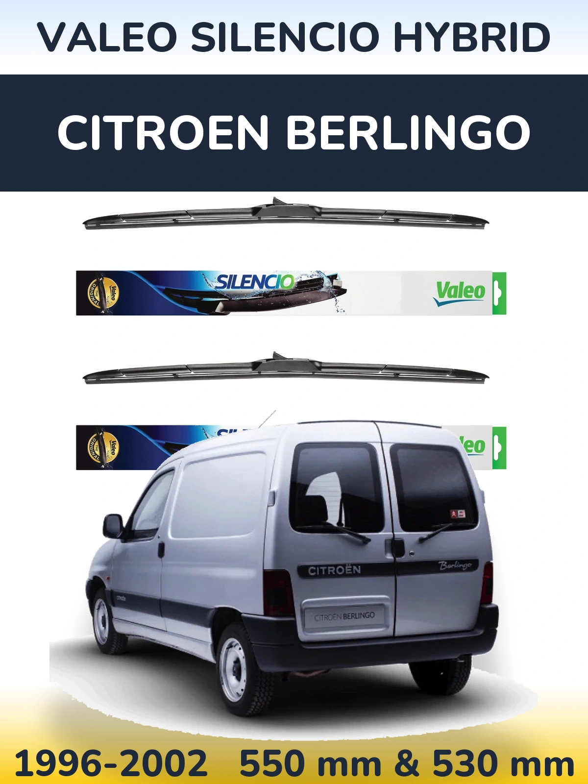 Front wiper blade set Valeo Silencio Hybrid 550 & 530 mm for Citroen Berlingo 1996-2002