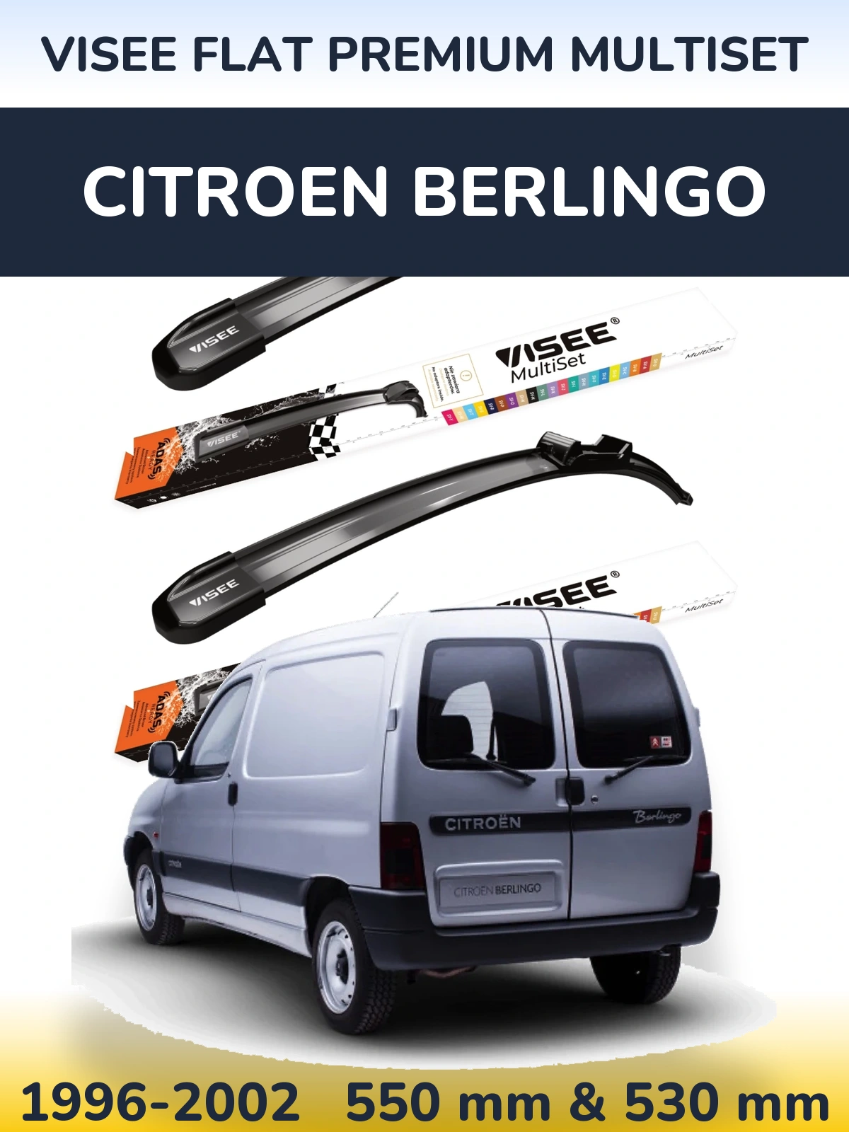 Front wiper blade set VISEE FLAT PREMIUM MultiSet 550 & 530 mm for Citroen Berlingo 1996-2002