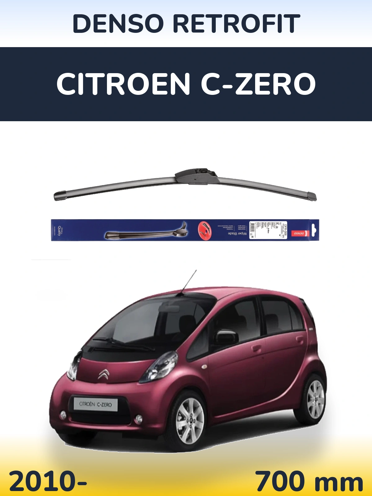 Front wiper blade Denso Retrofit 700 mm for Citroen C-Zero 2010-2026