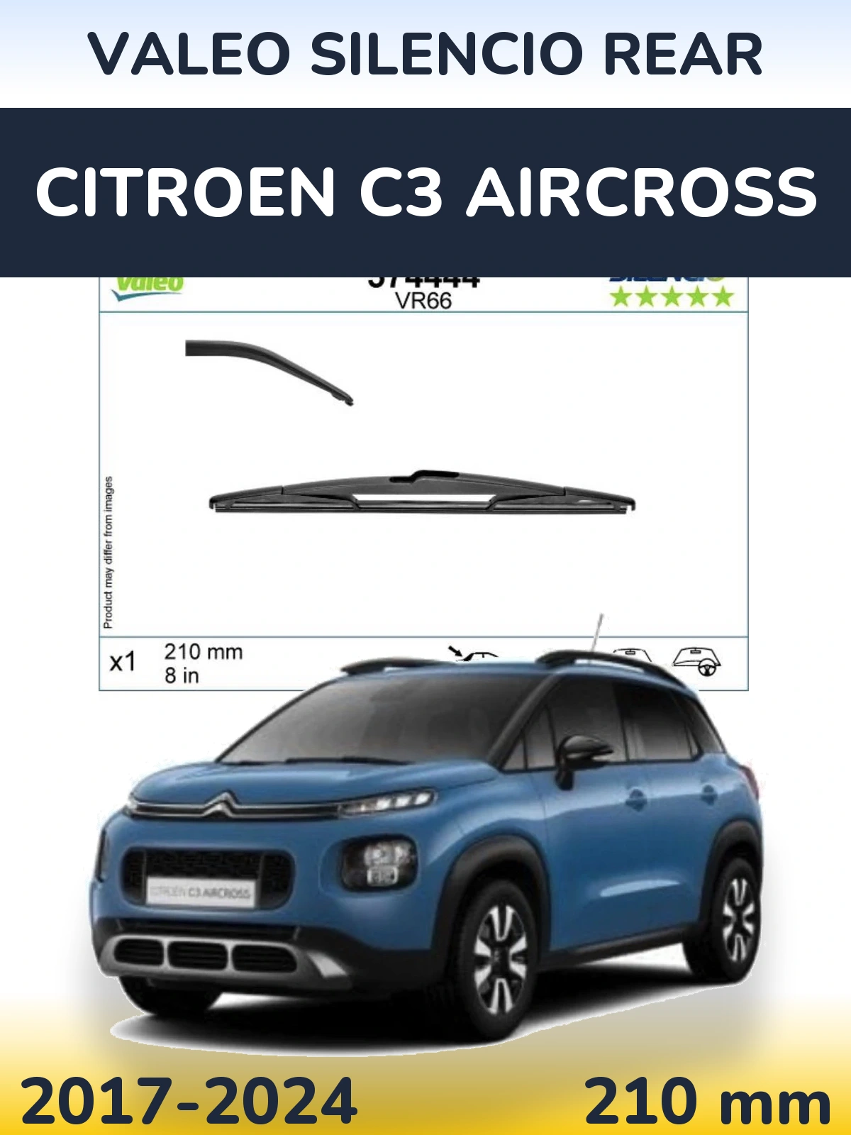Rear wiper blade Valeo Silencio Rear 210 mm for Citroen C3 Aircross 2017-2024