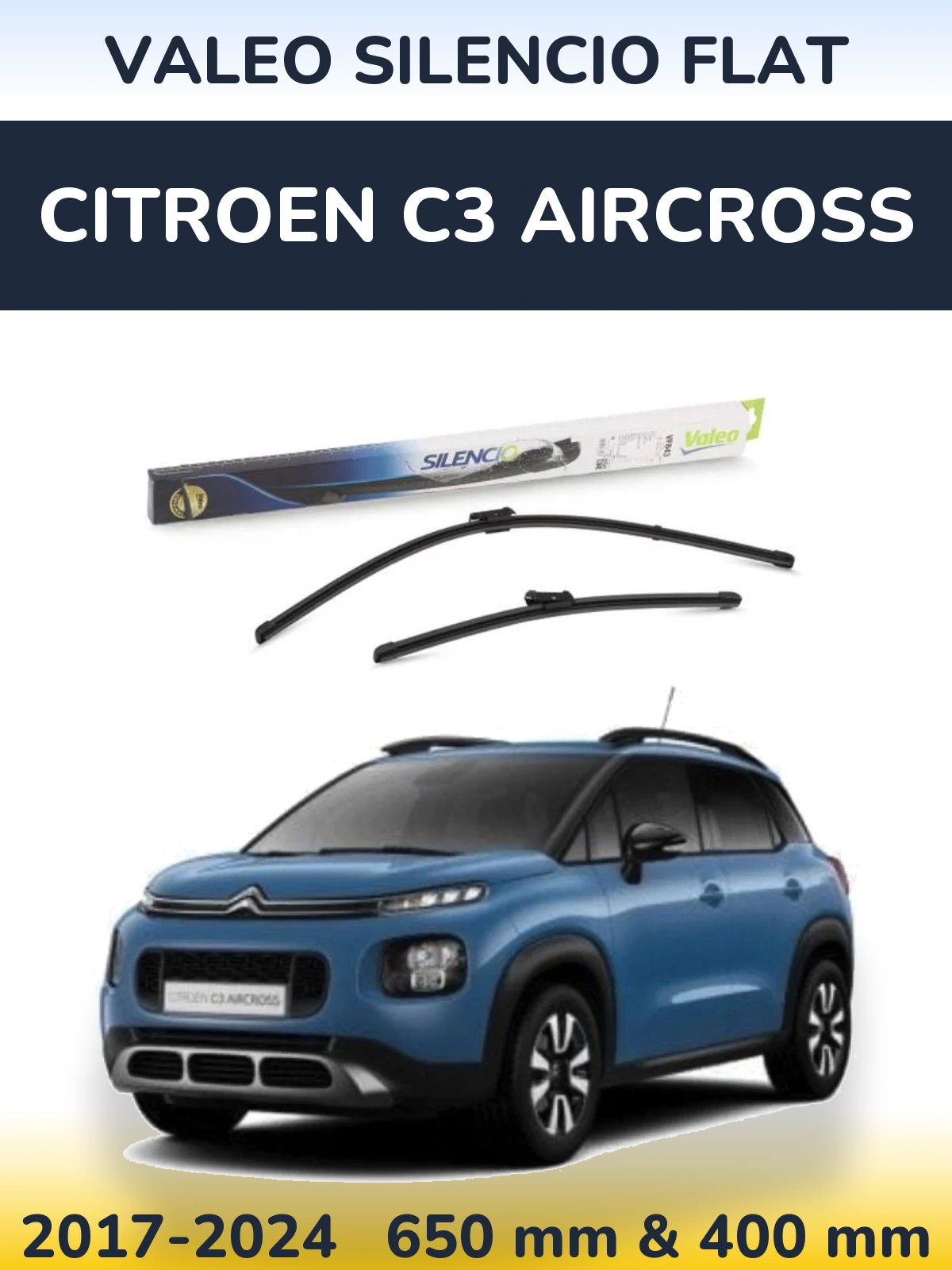 Комплект передних дворников Valeo Silencio Flat 650 & 400 мм для Citroen C3 Aircross 2017-2024