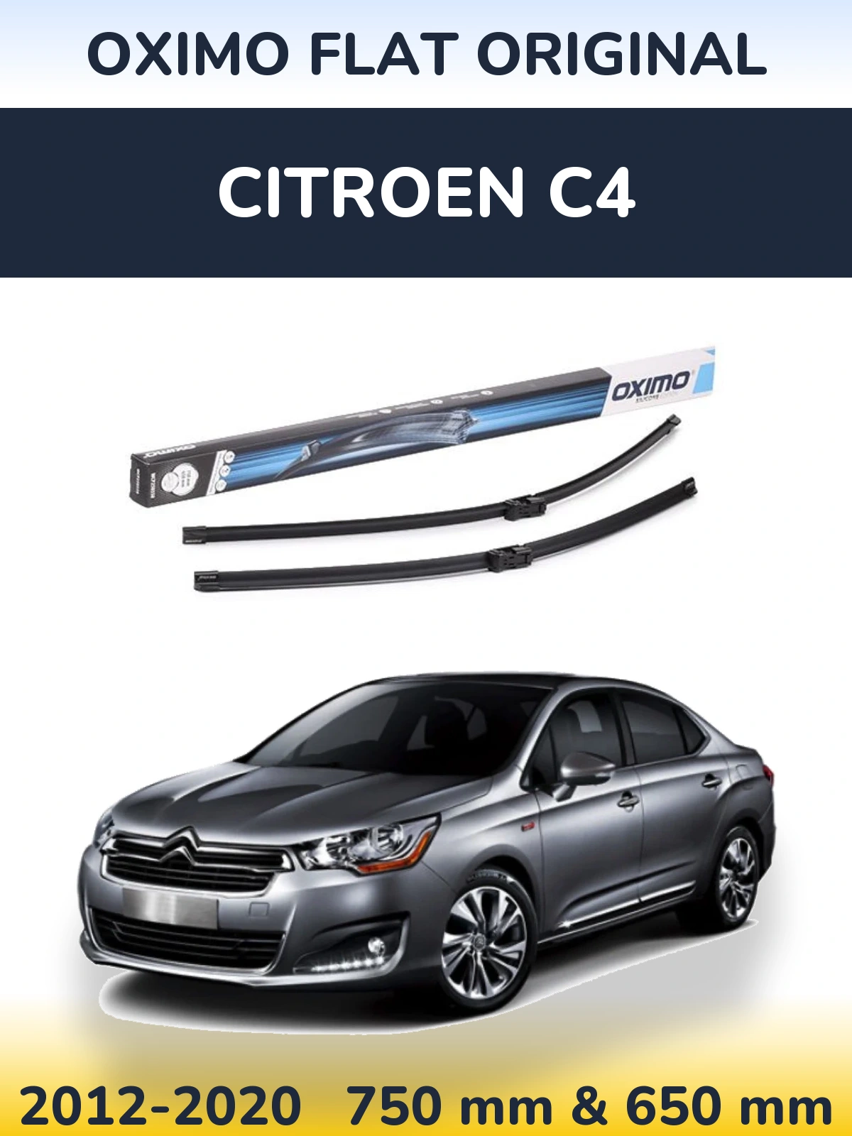 Front wiper blade set Oximo Flat Original 750 & 650 mm for Citroen C4 2012-2020