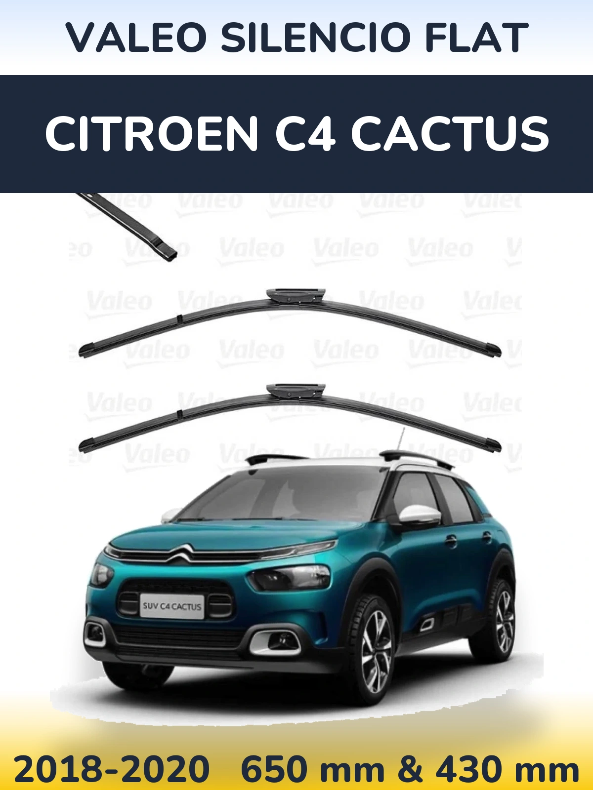 Комплект передних дворников Valeo Silencio Flat 650 & 430 мм для Citroen C4 Cactus 2018-2020