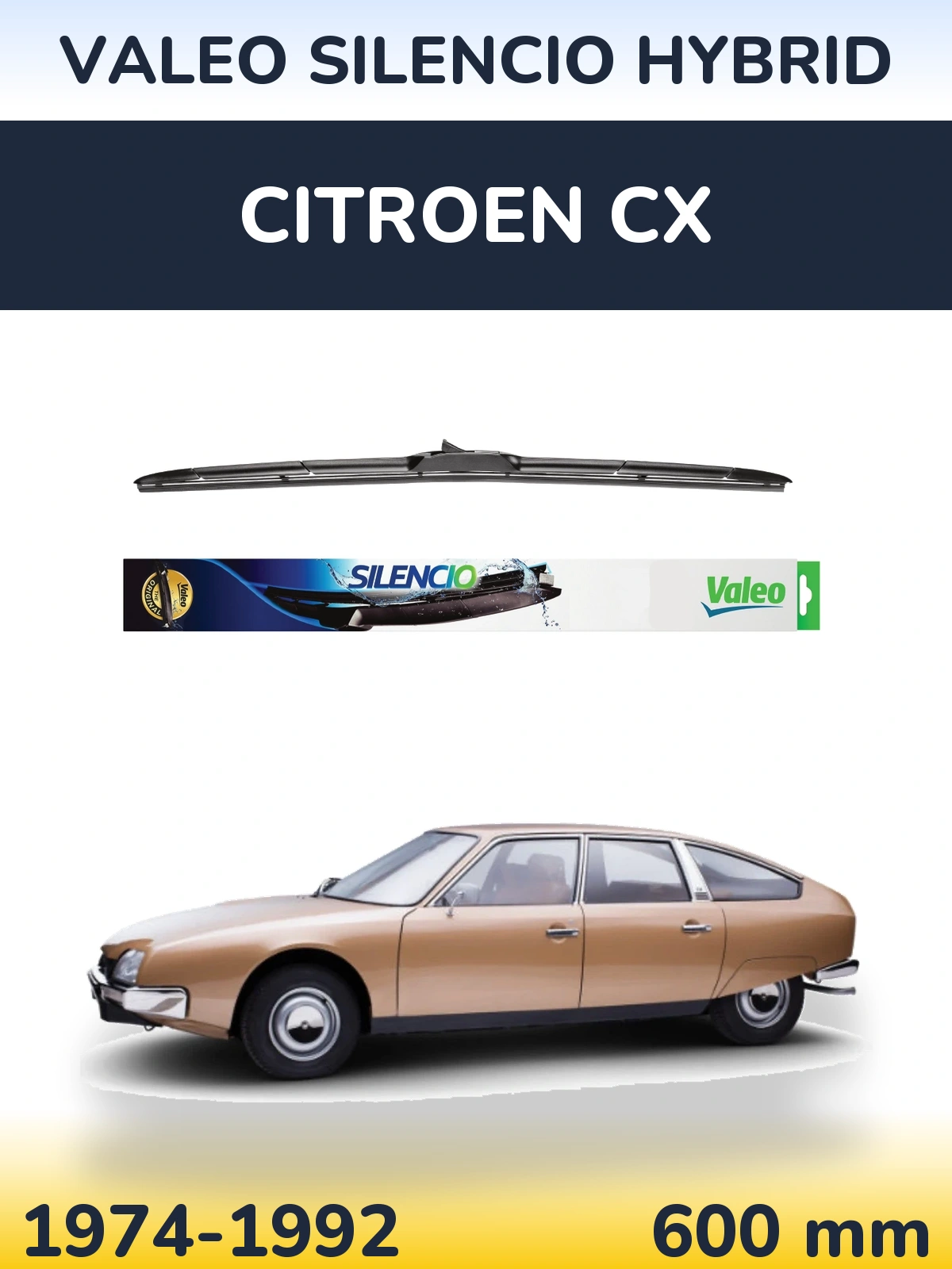 Front wiper blade Valeo Silencio Hybrid 600 mm for Citroen CX 1974-1992