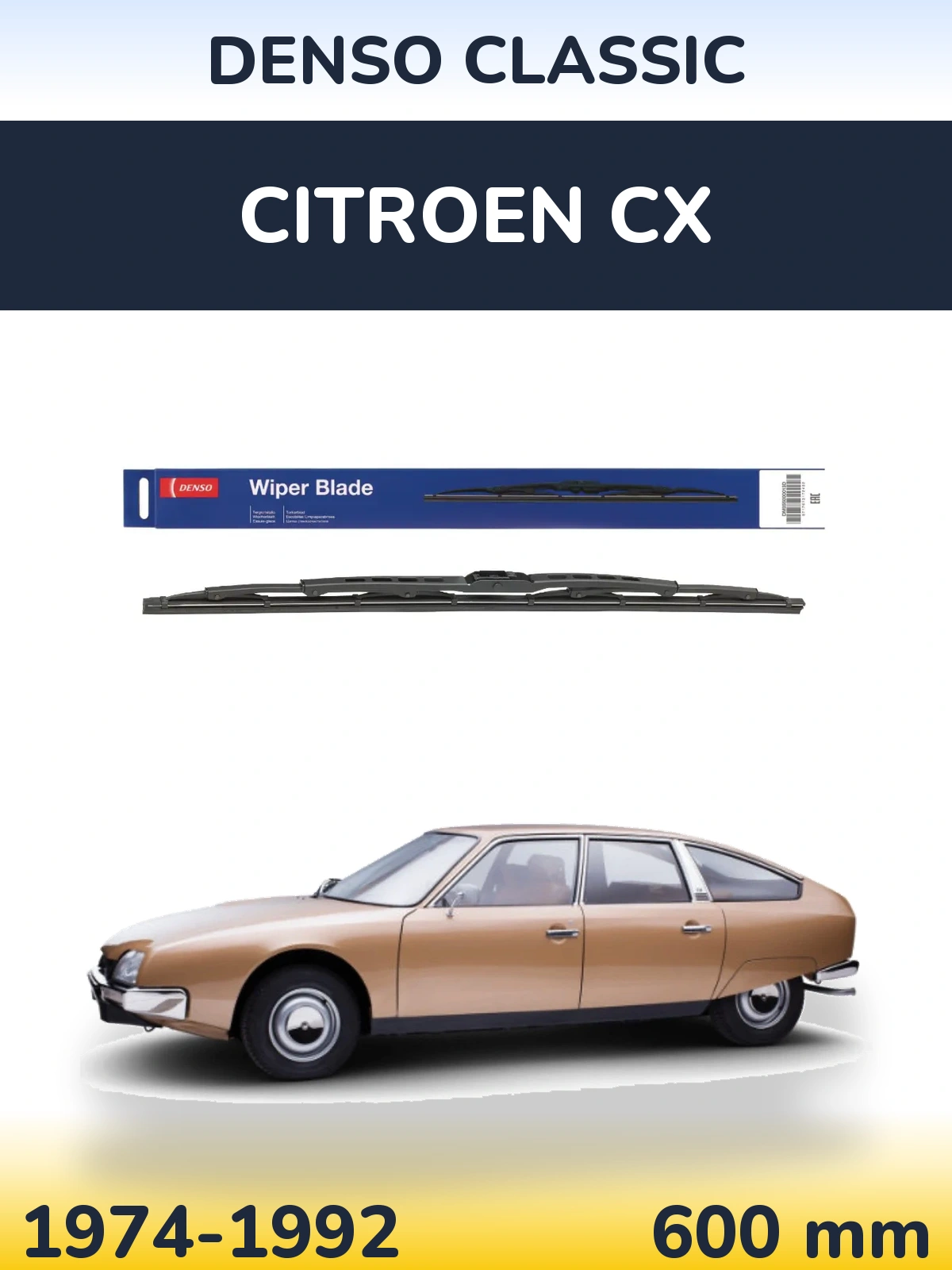 Front wiper blade Denso Classic 600 mm for Citroen CX 1974-1992