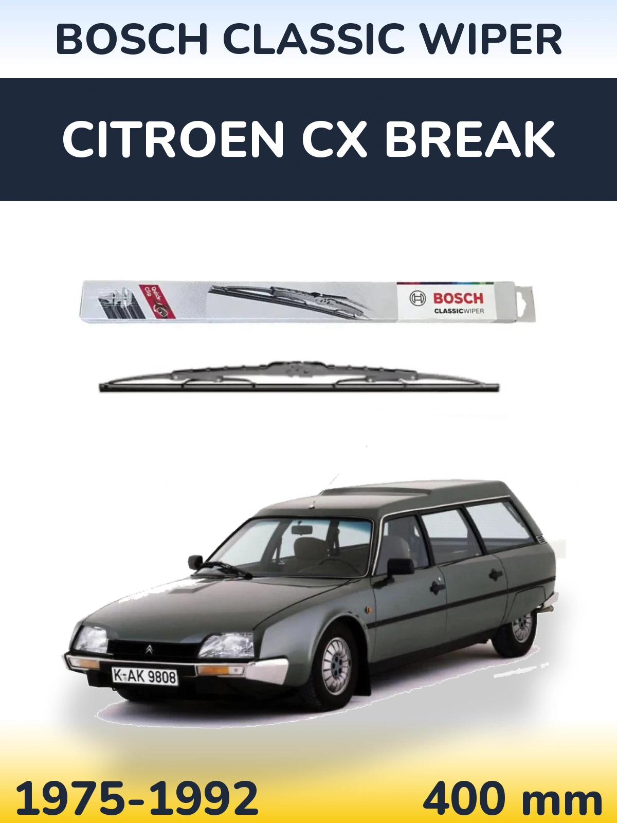 Rear wiper blade BOSCH Classic Wiper 400 mm for Citroen CX Break 1975-1992
