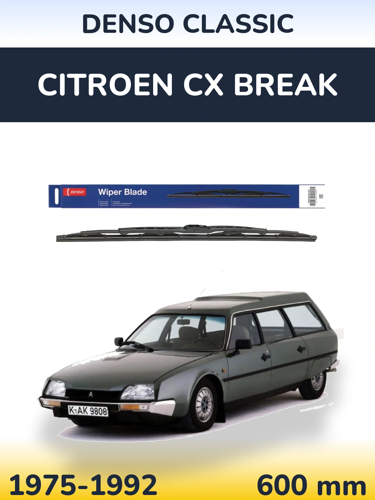 Front wiper blade Denso Classic 600 mm for Citroen CX Break 1975-1992