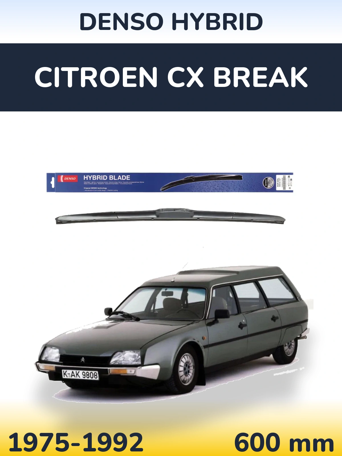 Front wiper blade Denso Hybrid 600 mm for Citroen CX Break 1975-1992