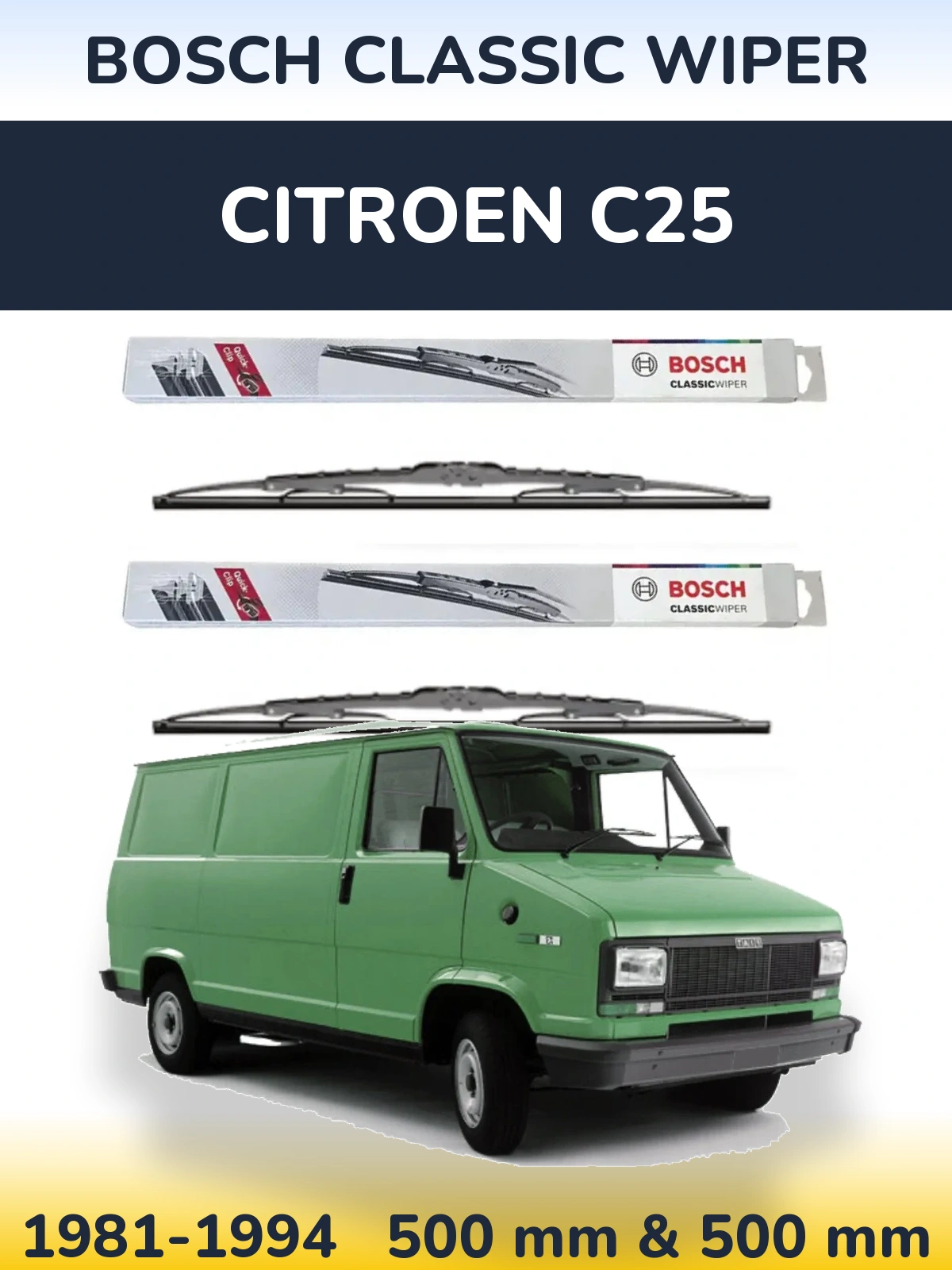 Комплект передних дворников BOSCH Classic Wiper 500 & 500 мм для Citroen C25 1981-1994