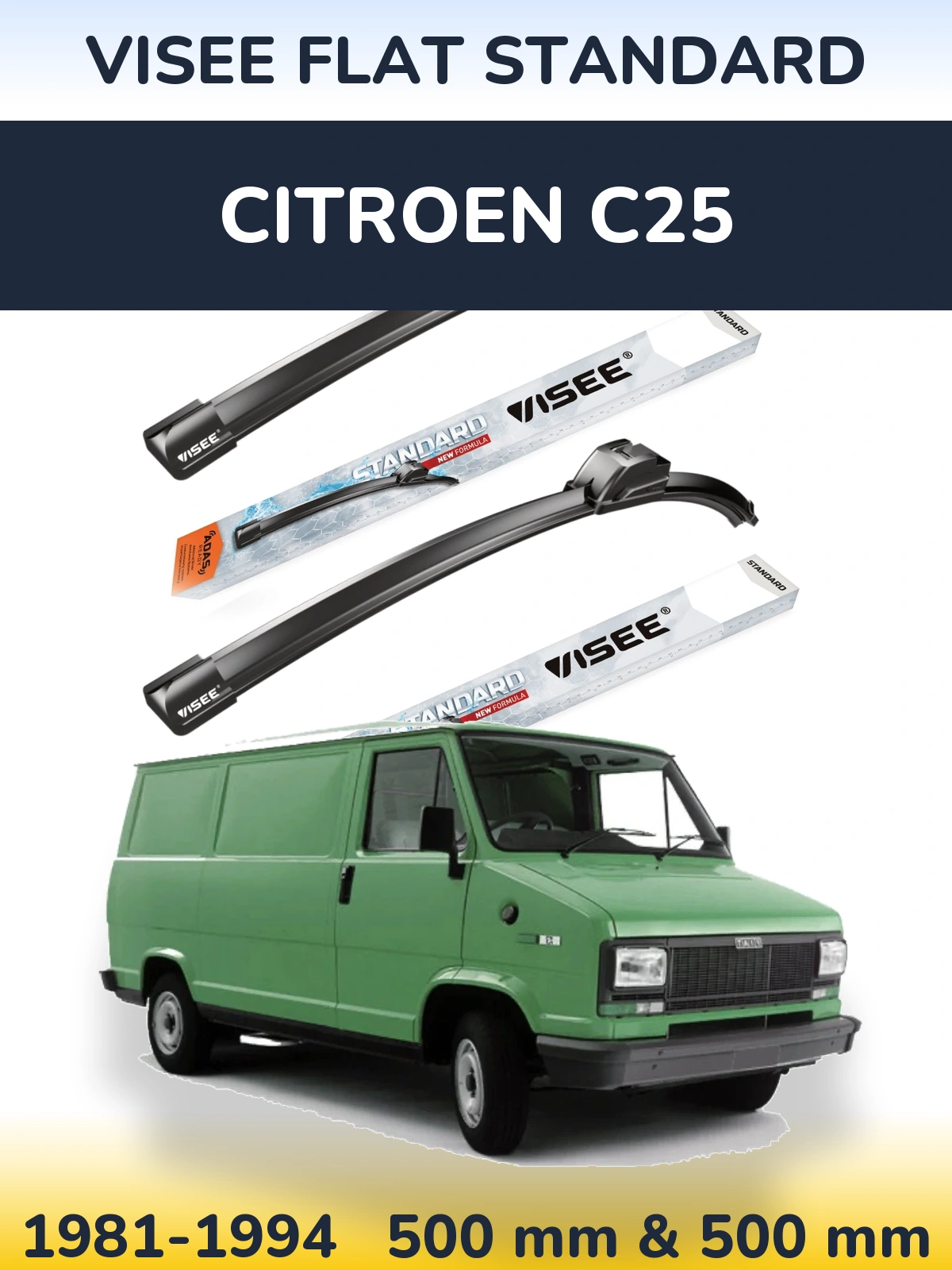 Комплект передних дворников VISEE FLAT STANDARD 500 & 500 мм для Citroen C25 1981-1994