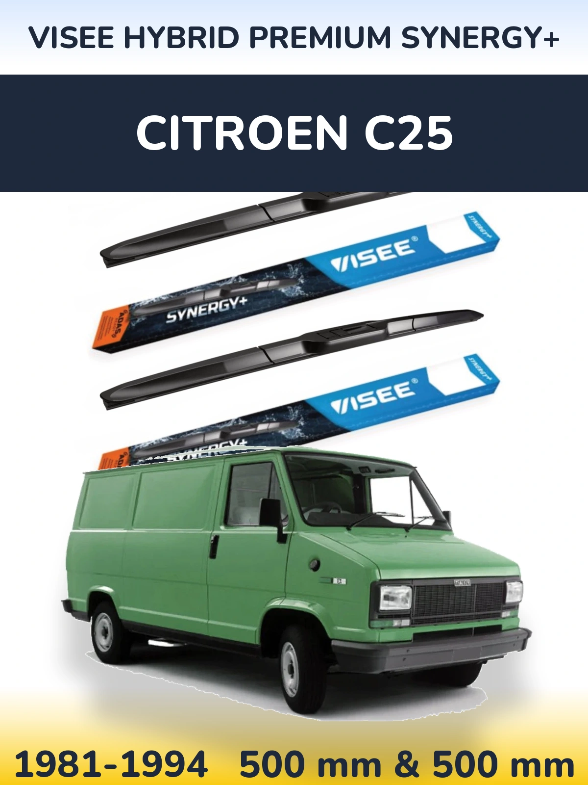 Комплект передних дворников VISEE HYBRID PREMIUM SYNERGY+ 500 & 500 мм для Citroen C25 1981-1994