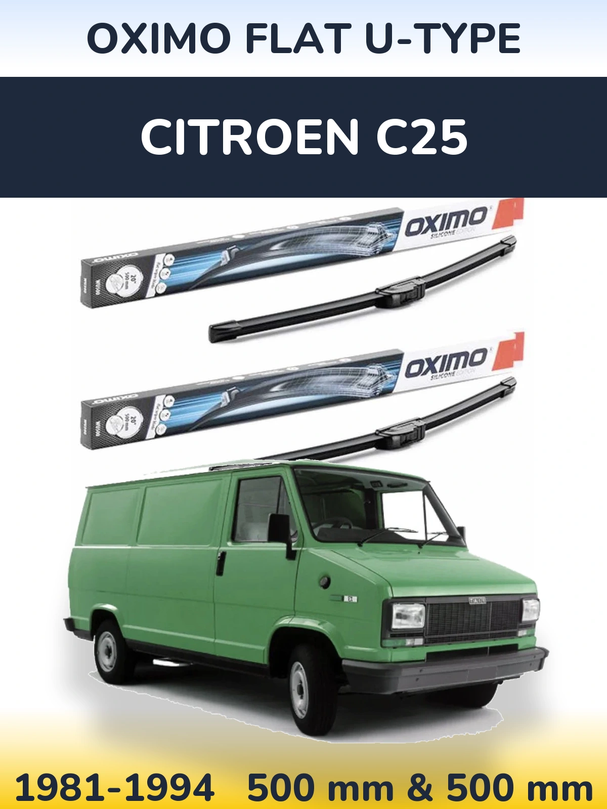 Комплект передних дворников Oximo Flat U-type 500 & 500 мм для Citroen C25 1981-1994