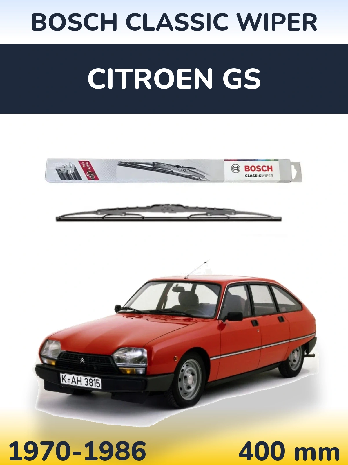 Rear wiper blade BOSCH Classic Wiper 400 mm for Citroen GS 1970-1986