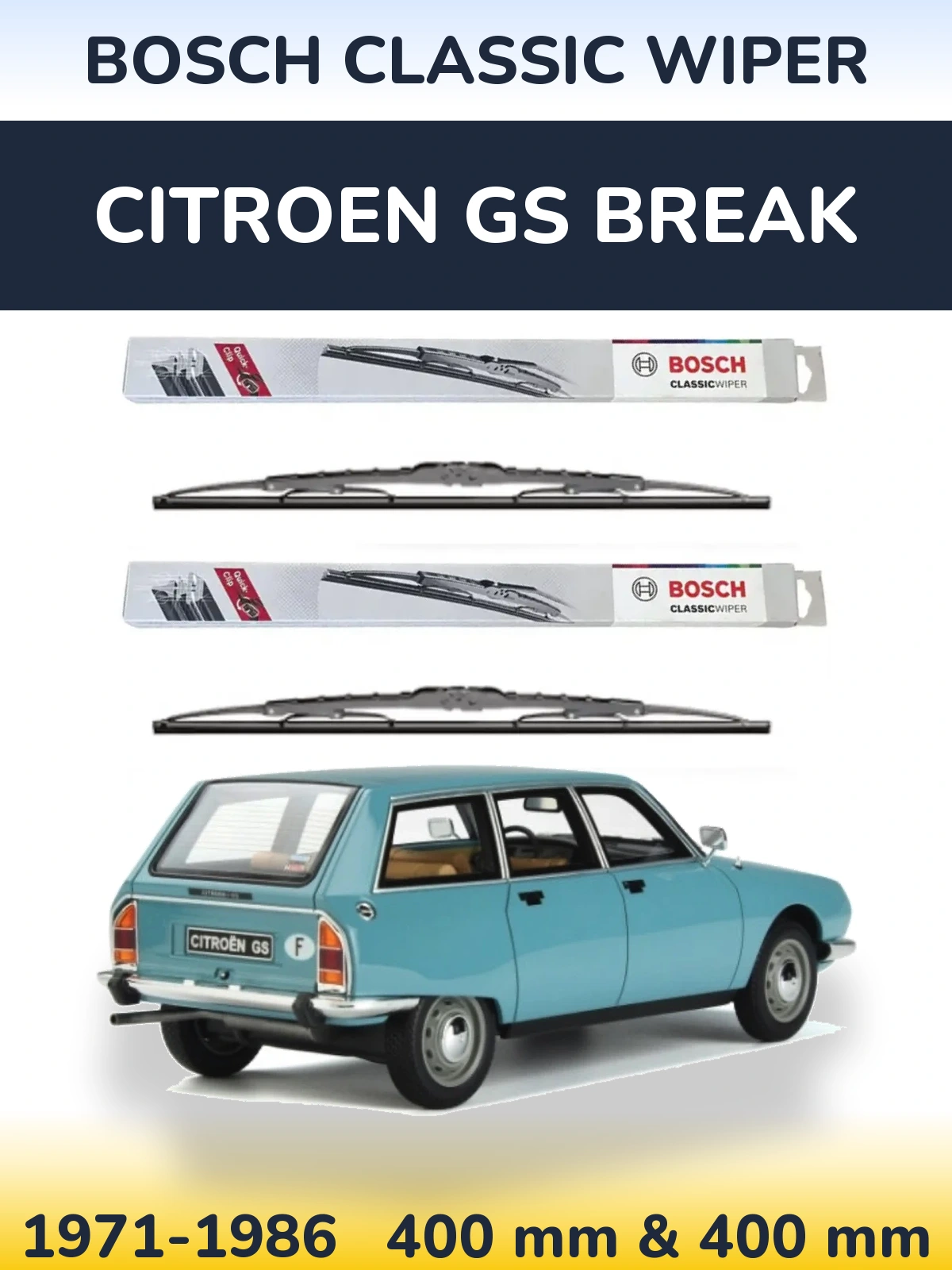 Комплект передніх щіток BOSCH Classic Wiper 400 & 400 мм для Citroen GS Break 1971-1986