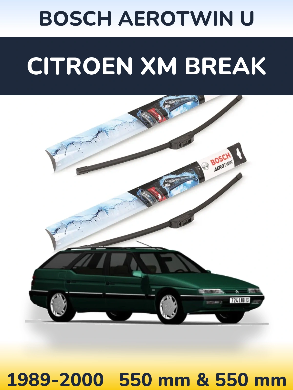Комплект передніх щіток BOSCH AeroTwin U 550 & 550 мм для Citroen XM Break 1989-2000