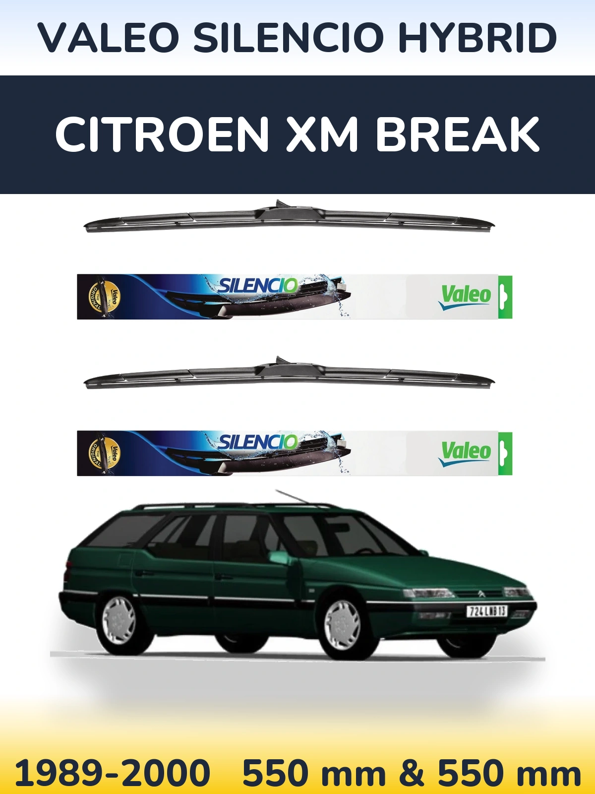 Комплект передніх щіток Valeo Silencio Hybrid 550 & 550 мм для Citroen XM Break 1989-2000