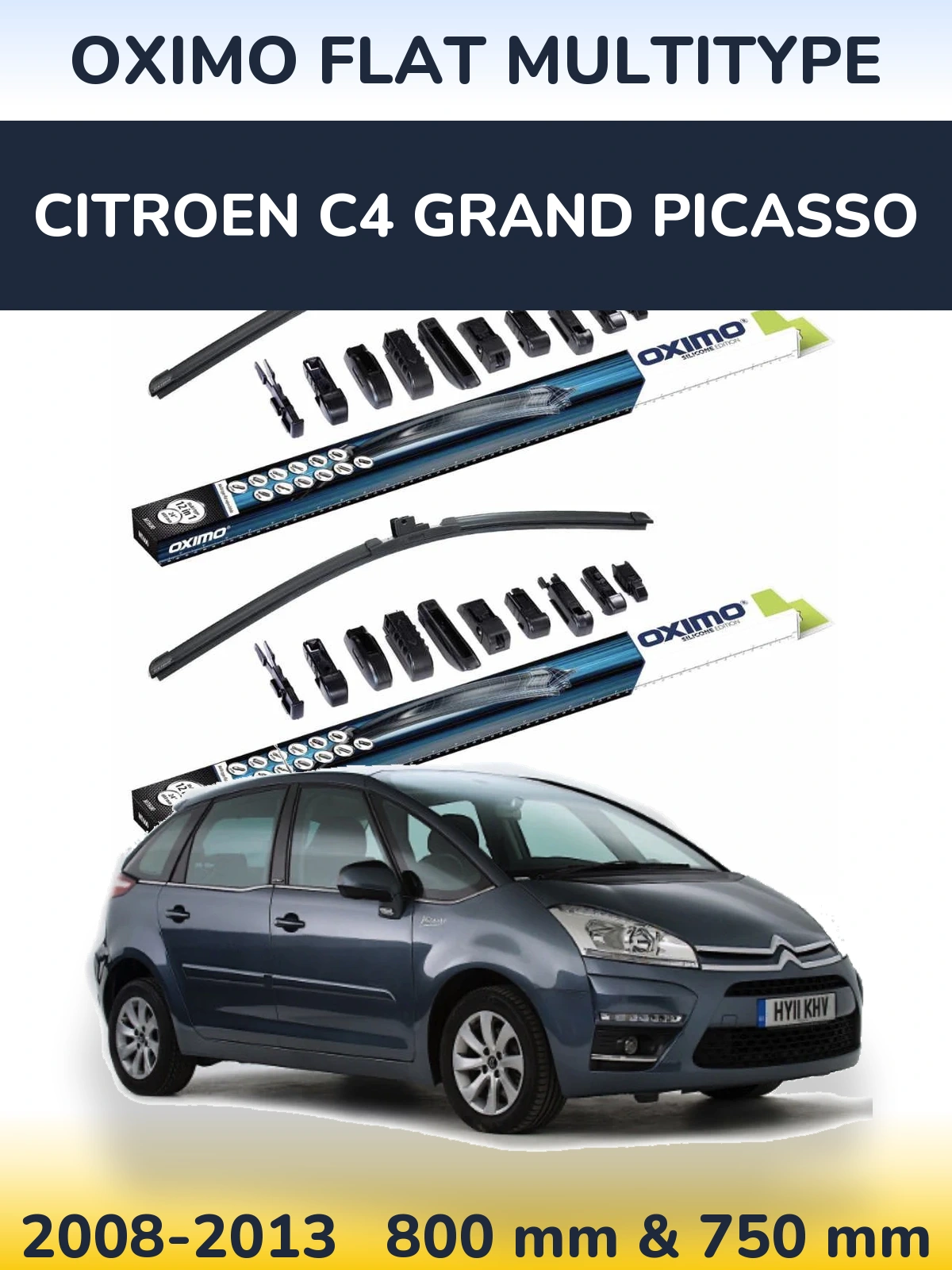 Комплект передніх щіток Oximo Flat MultiТипe 800 & 750 мм для Citroen C4 Grand Picasso 2008-2013