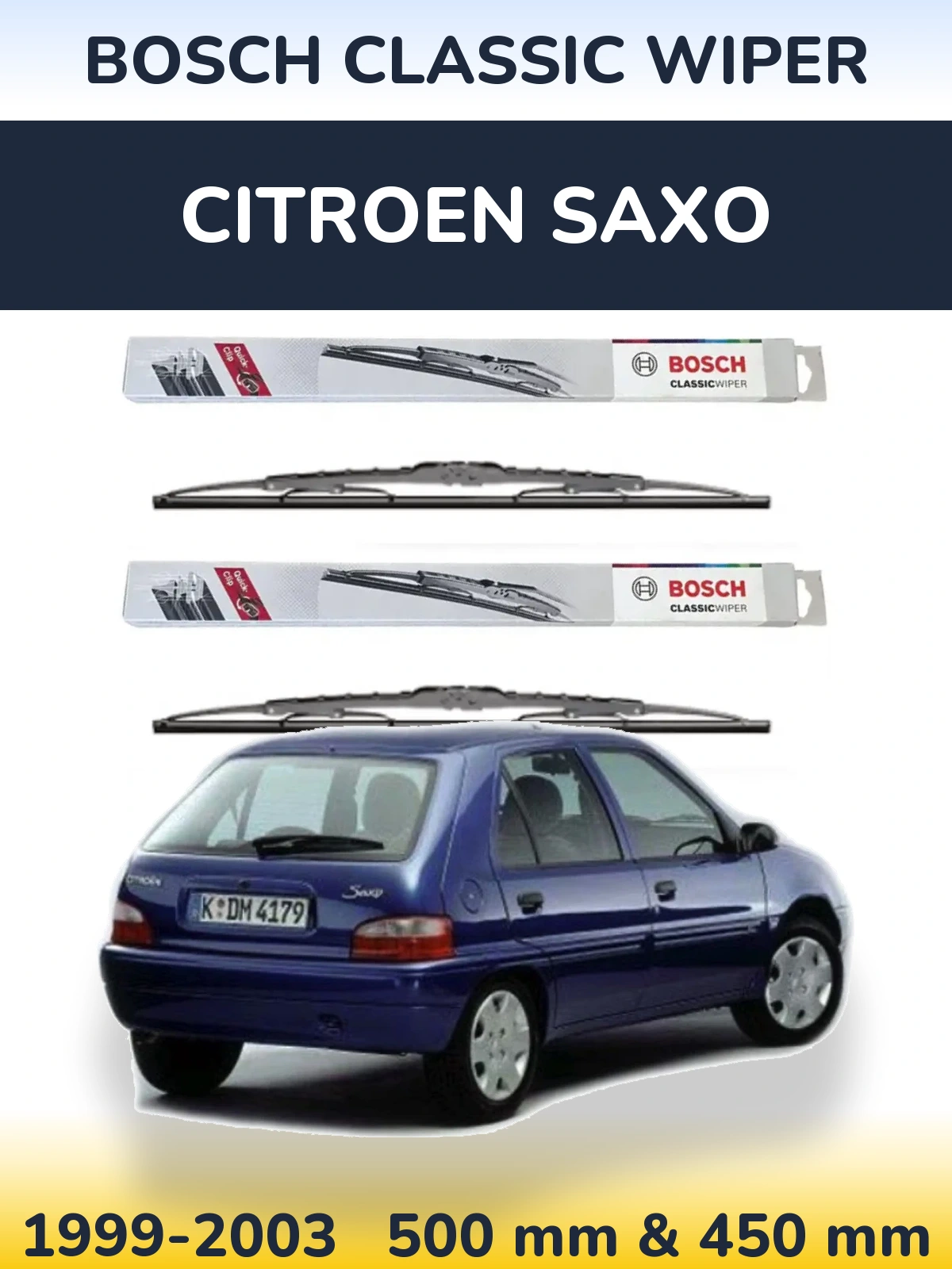 Комплект передних дворников BOSCH Classic Wiper 500 & 450 мм для Citroen Saxo 1999-2003