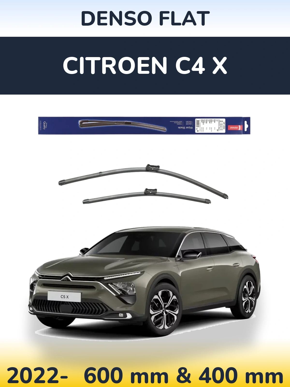 Front wiper blade set Denso Flat 600 & 400 mm for Citroen C4 X 2022-2026