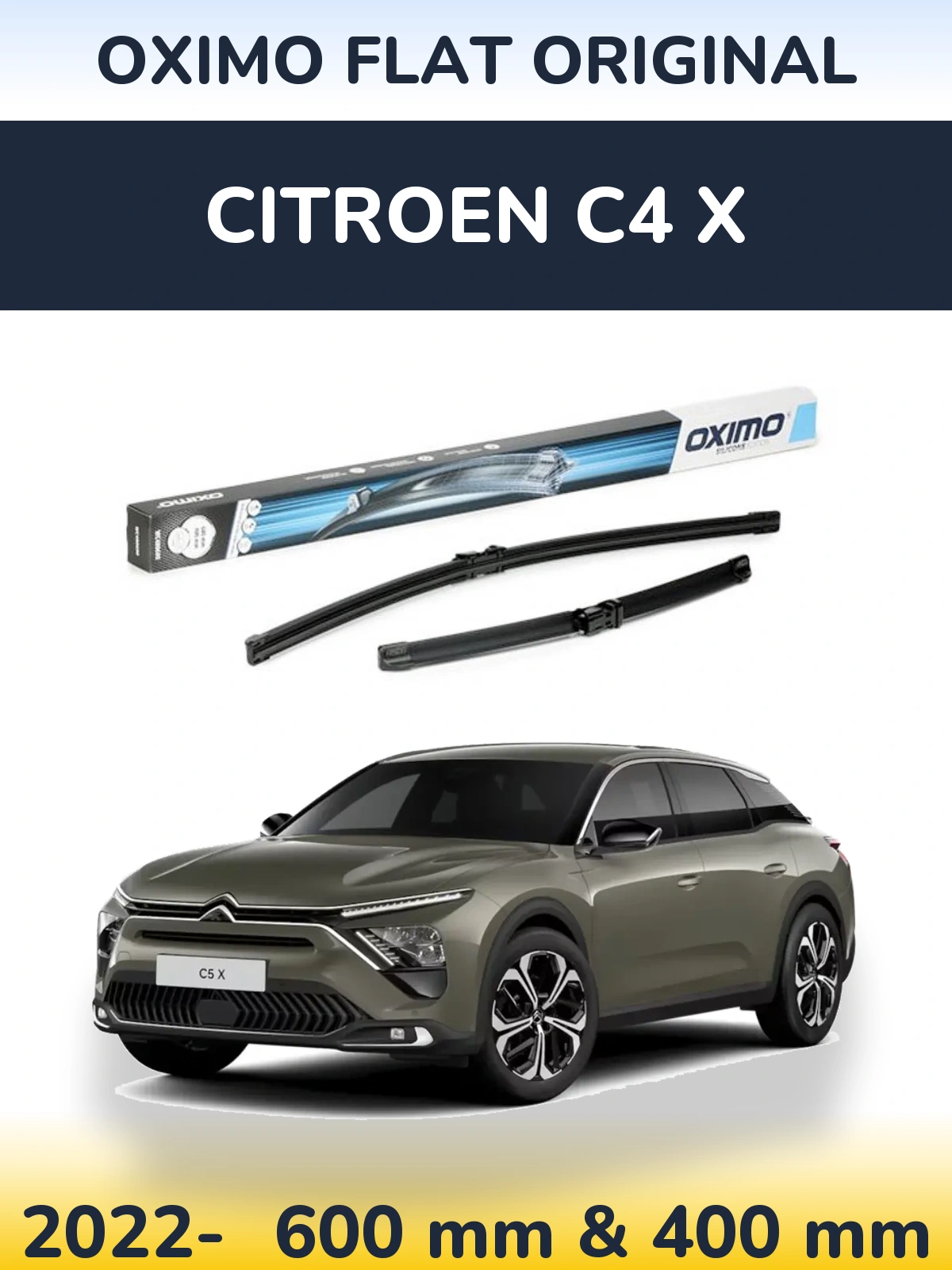 Front wiper blade set Oximo Flat Original 600 & 400 mm for Citroen C4 X 2022-2026