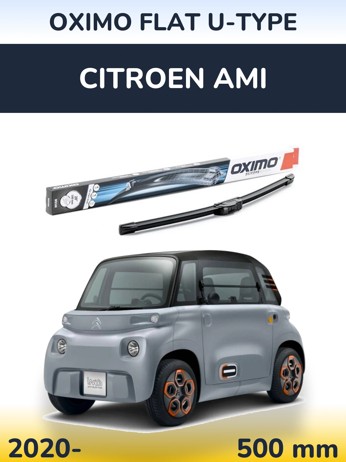 Front wiper blade Oximo Flat U-type 500 mm for Citroen Ami 2020-2026