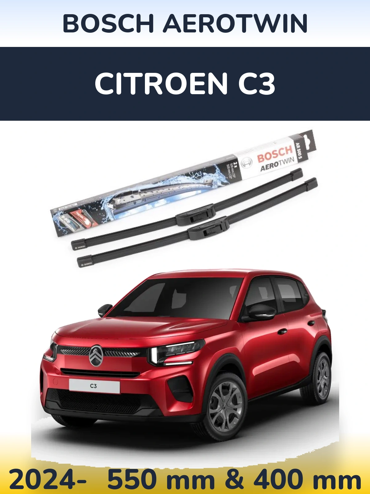 Front wiper blade set BOSCH AeroTwin 550 & 400 mm for Citroen C3 2024-2026