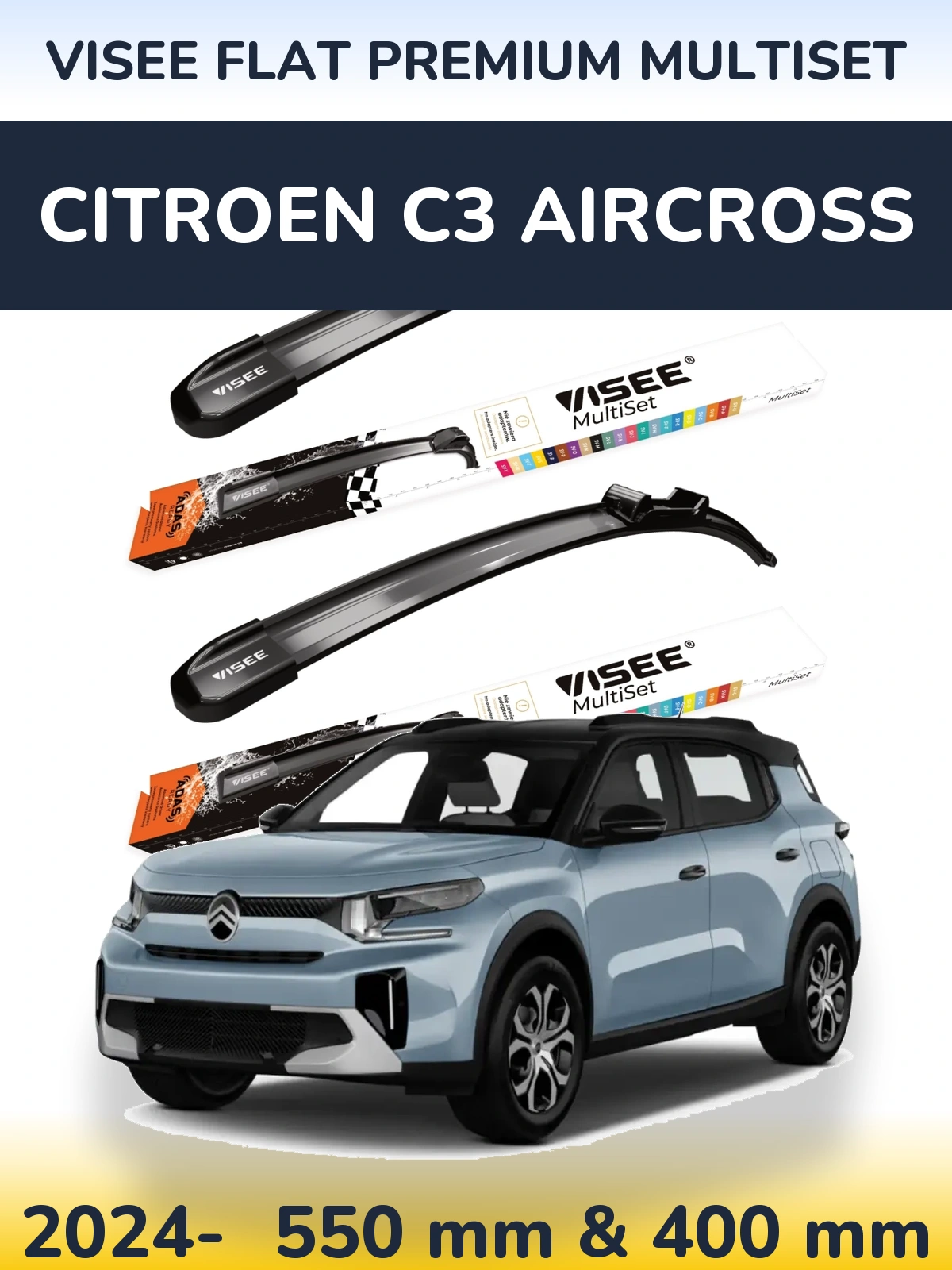 Комплект передніх щіток VISEE FLAT PREMIUM MultiSet 550 & 400 мм для Citroen C3 Aircross 2024-2026