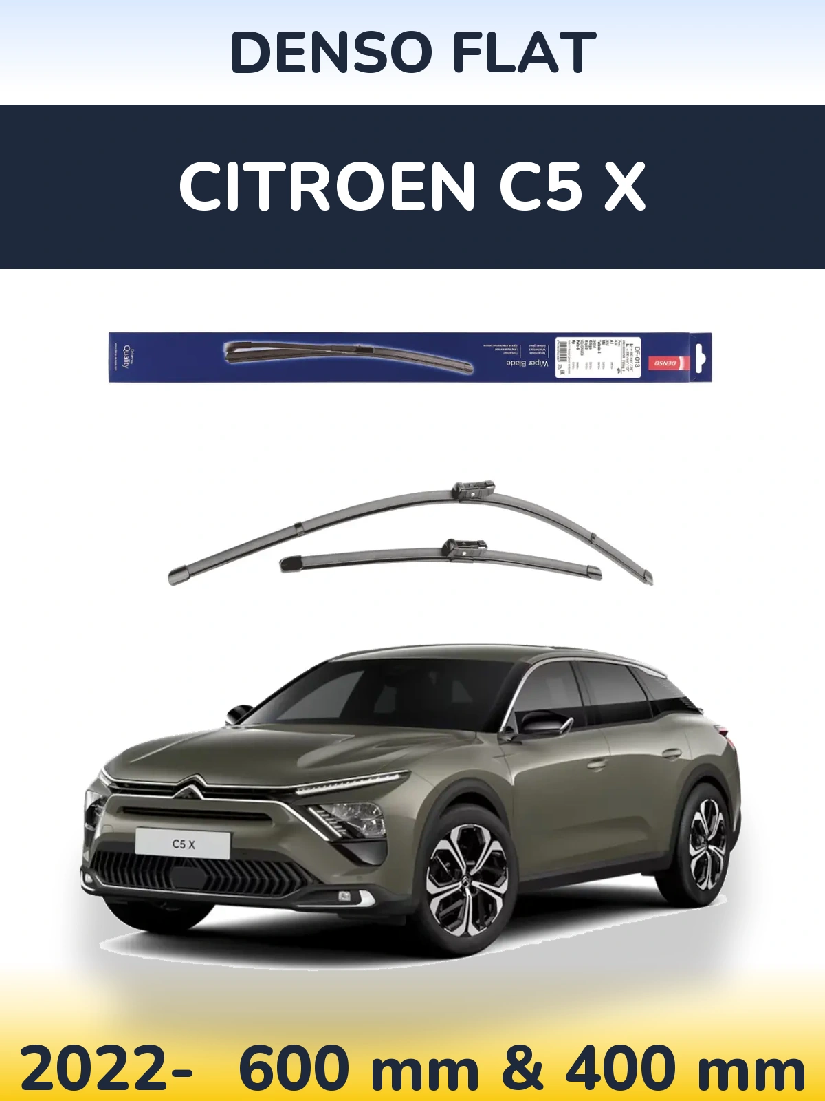 Front wiper blade set Denso Flat 600 & 380 mm for Citroen C5 X 2022-2026