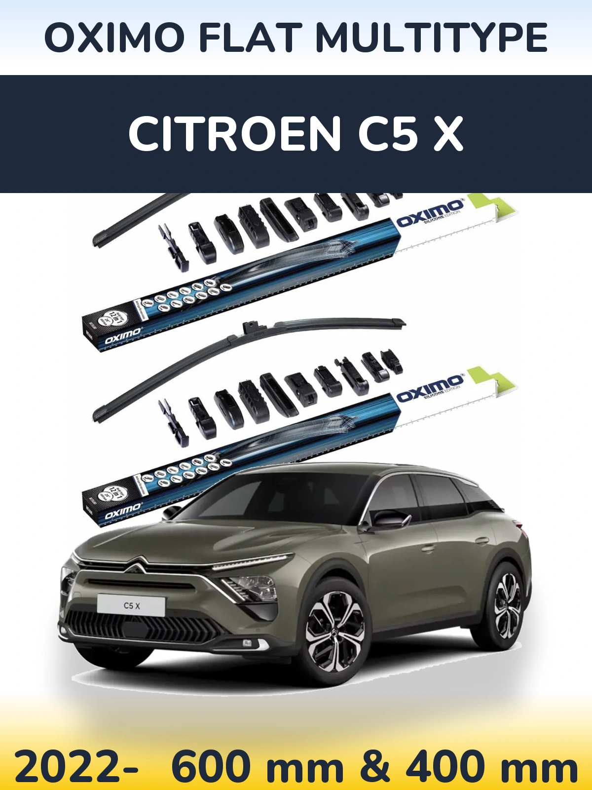 Front wiper blade set Oximo Flat MultiTipoe 600 & 400 mm for Citroen C5 X 2022-2026