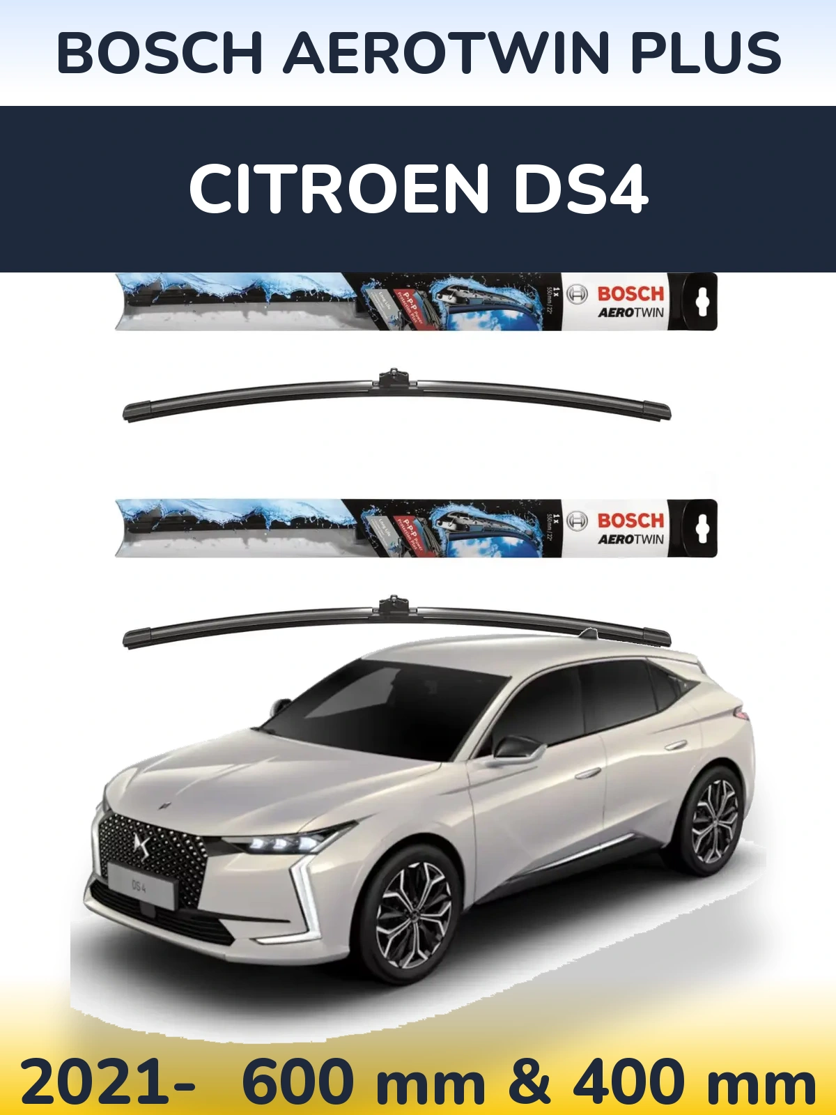 Комплект передних дворников BOSCH AeroTwin Plus 600 & 400 мм для Citroen DS4 2021-2026