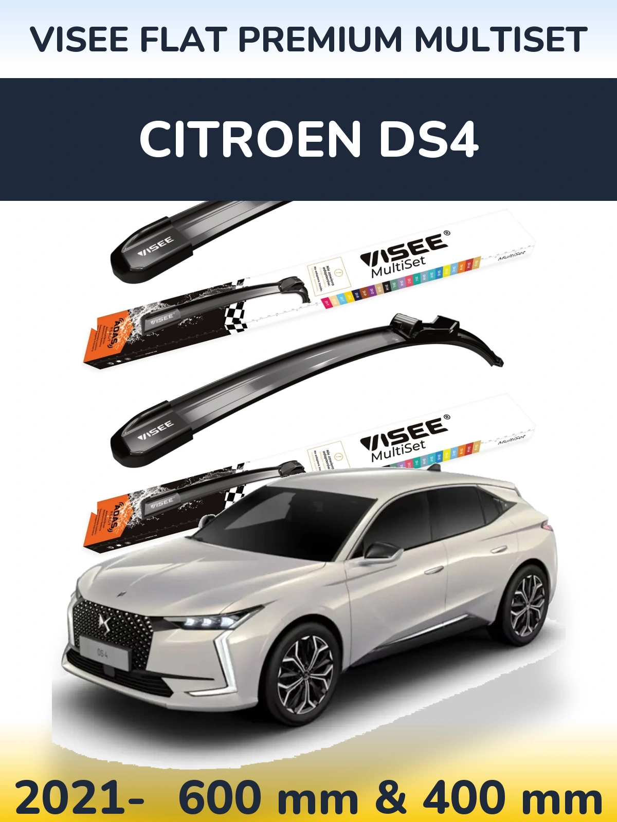 Front wiper blade set VISEE FLAT PREMIUM MultiSet 600 & 400 mm for Citroen DS4 2021-2026