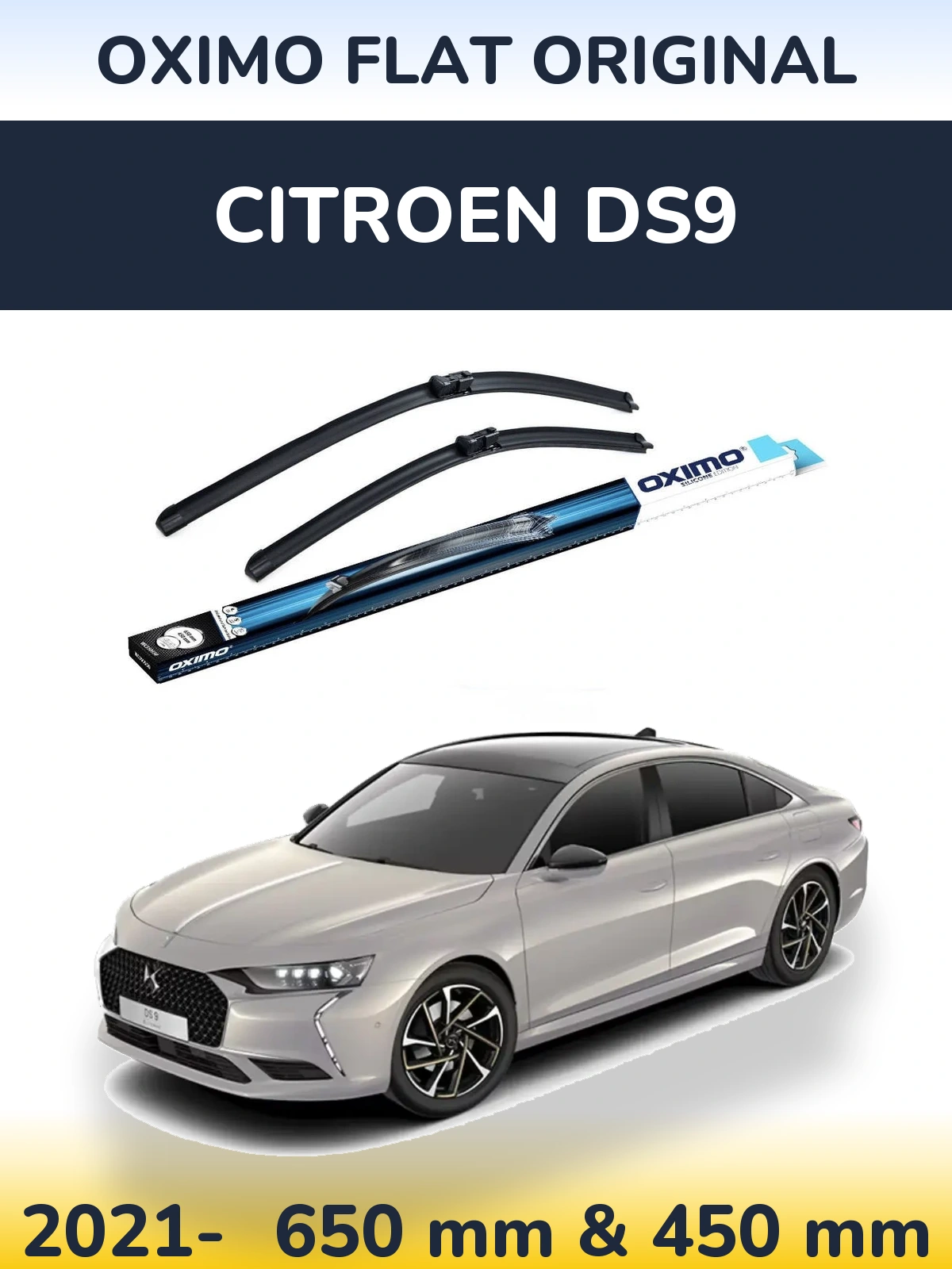 Комплект передних дворников Oximo Flat Original 650 & 450 мм для Citroen DS9 2021-2026