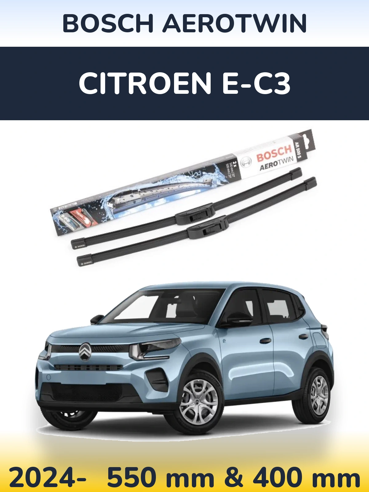 Комплект передніх щіток BOSCH AeroTwin 550 & 400 мм для Citroen e-C3 2024-2026