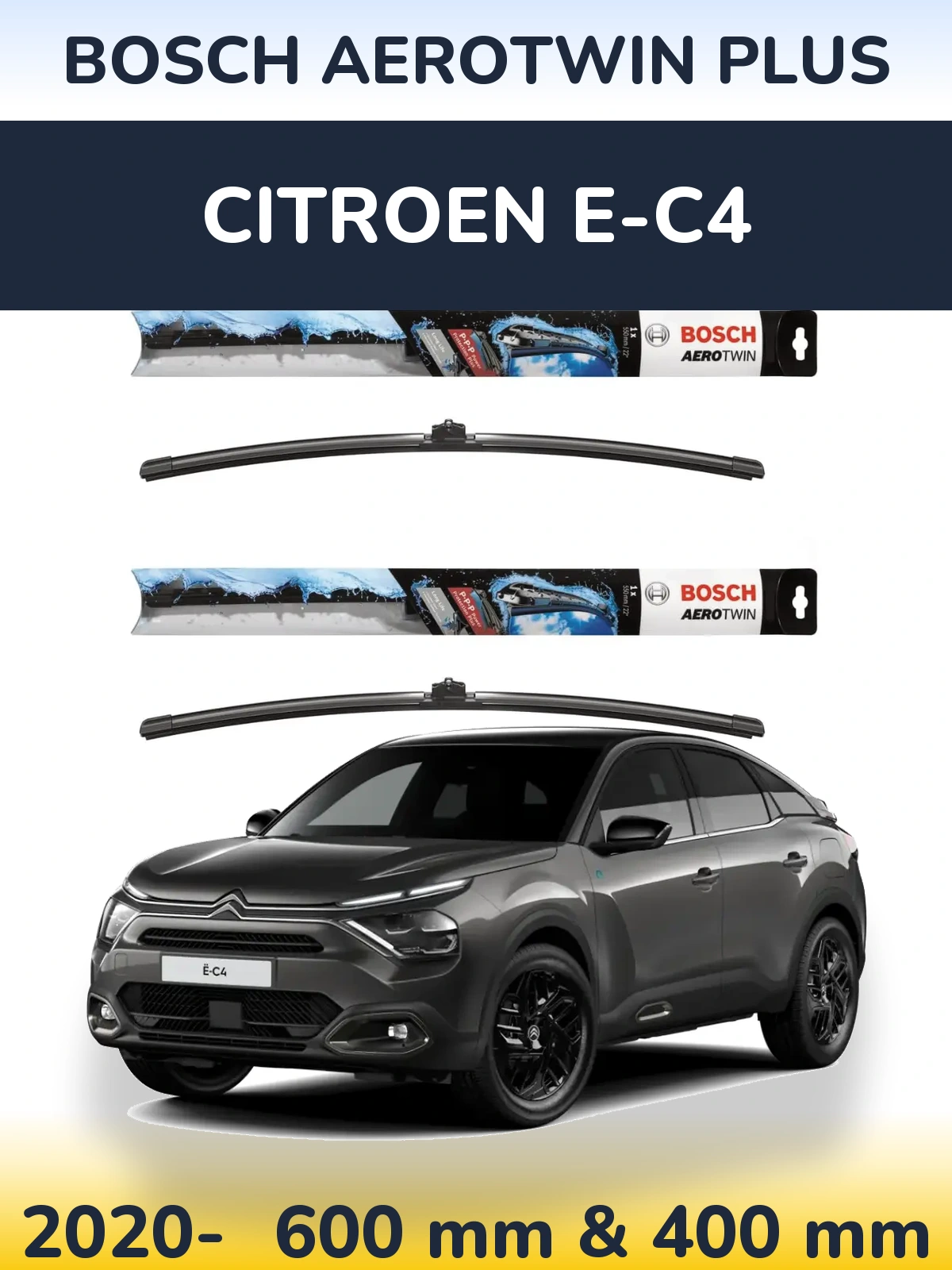 Комплект передніх щіток BOSCH AeroTwin Plus 600 & 400 мм для Citroen e-C4 2020-2026