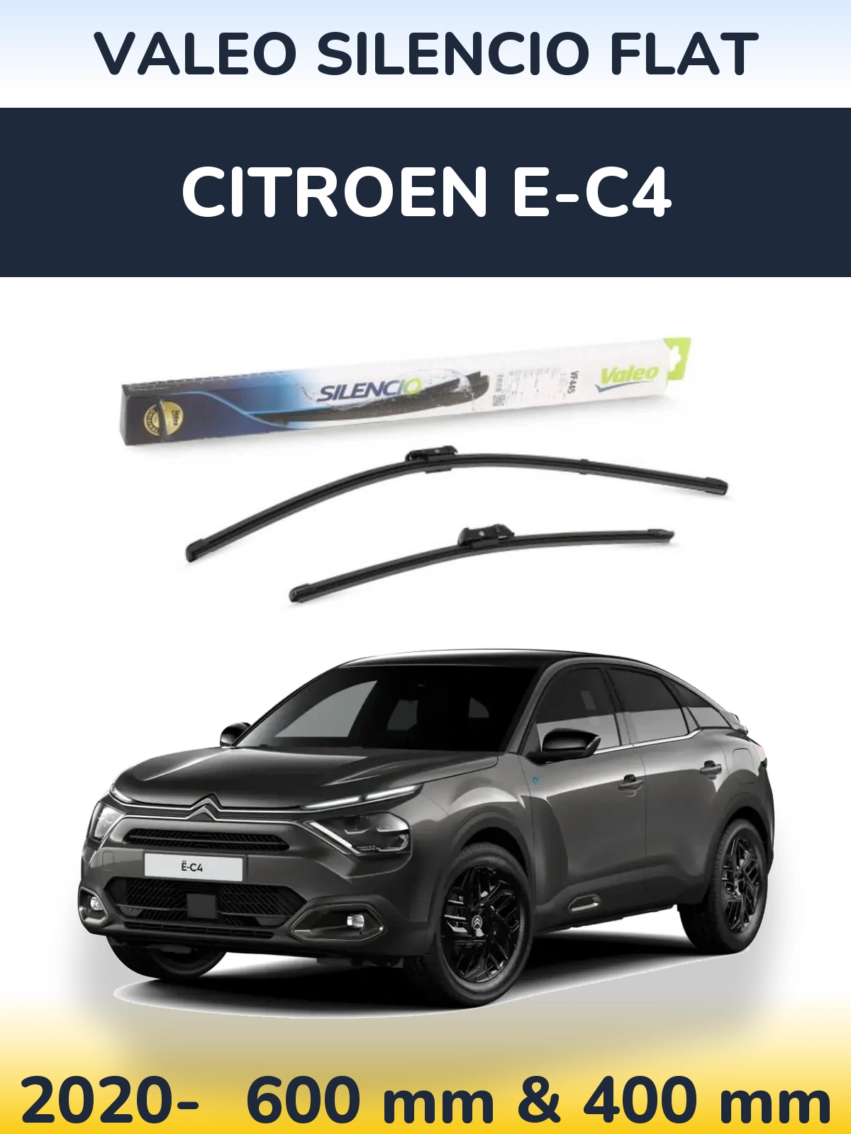 Front wiper blade set Valeo Silencio Flat 600 & 400 mm for Citroen e-C4 2020-2026