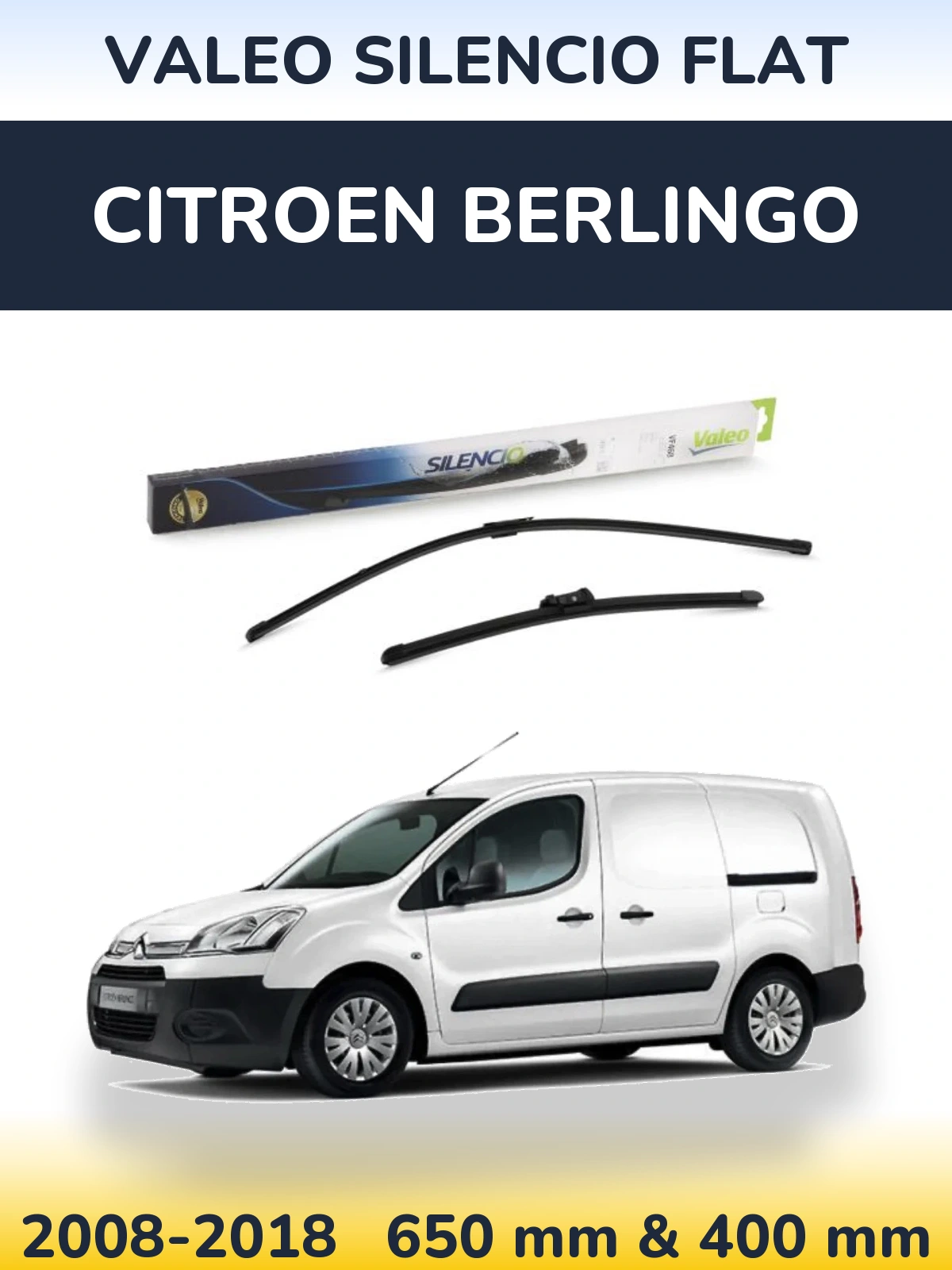 Front wiper blade set Valeo Silencio Flat 650 & 400 mm for Citroen Berlingo 2008-2018