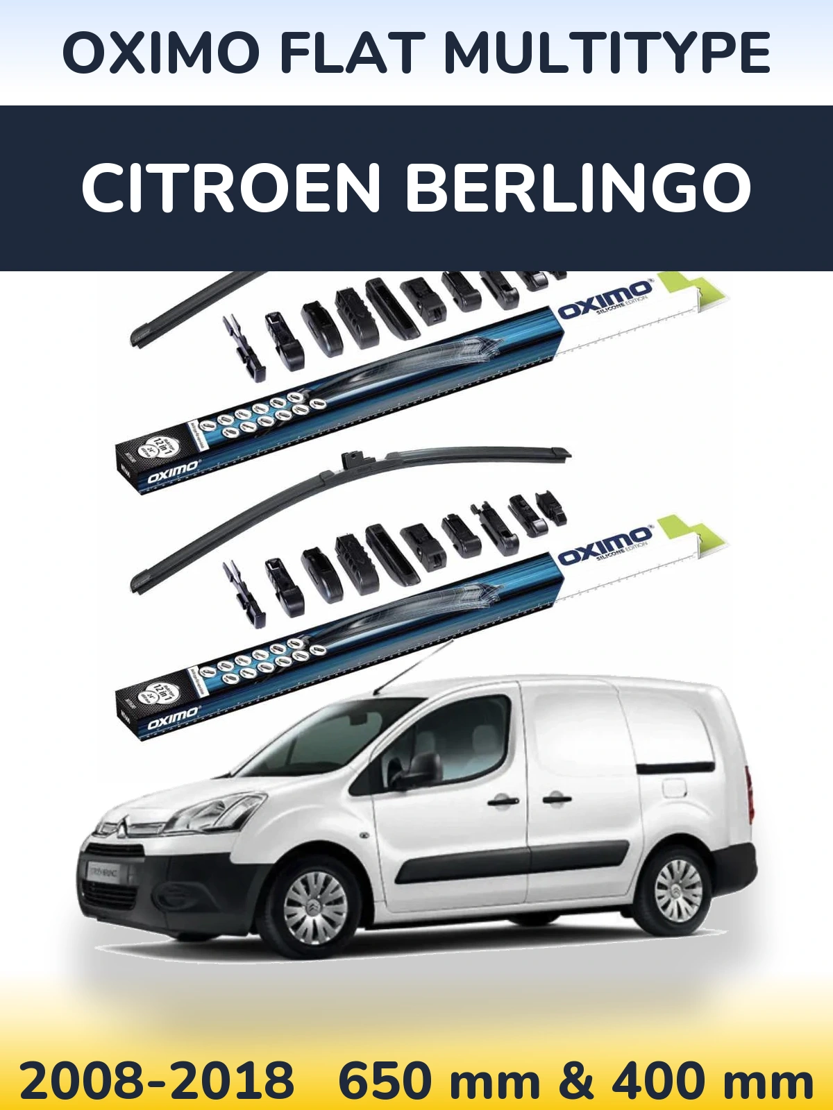 Front wiper blade set Oximo Flat MultiTipoe 650 & 400 mm for Citroen Berlingo 2008-2018