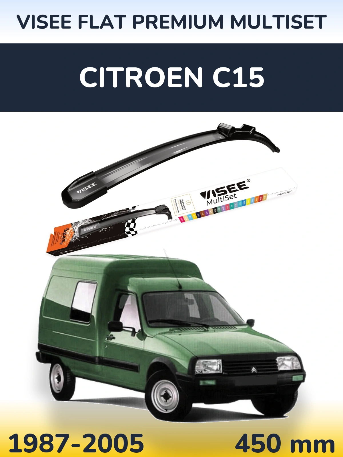 Передний дворник VISEE FLAT PREMIUM MultiSet 450 мм для Citroen C15 1987-2005