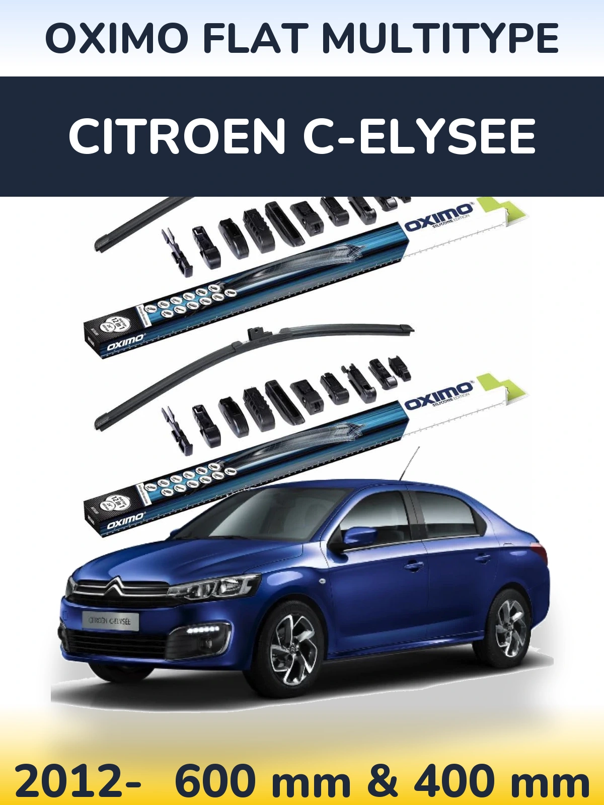Front wiper blade set Oximo Flat MultiTipoe 600 & 400 mm for Citroen C-Elysee 2012-2026