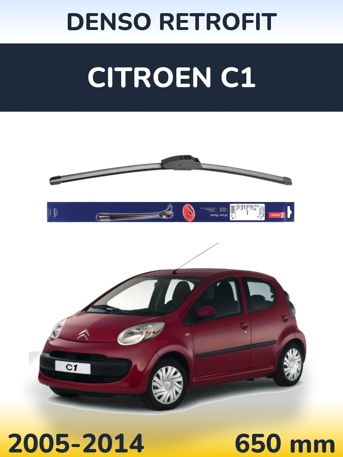 Front wiper blade Denso Retrofit 650 mm for Citroen C1 2005-2014