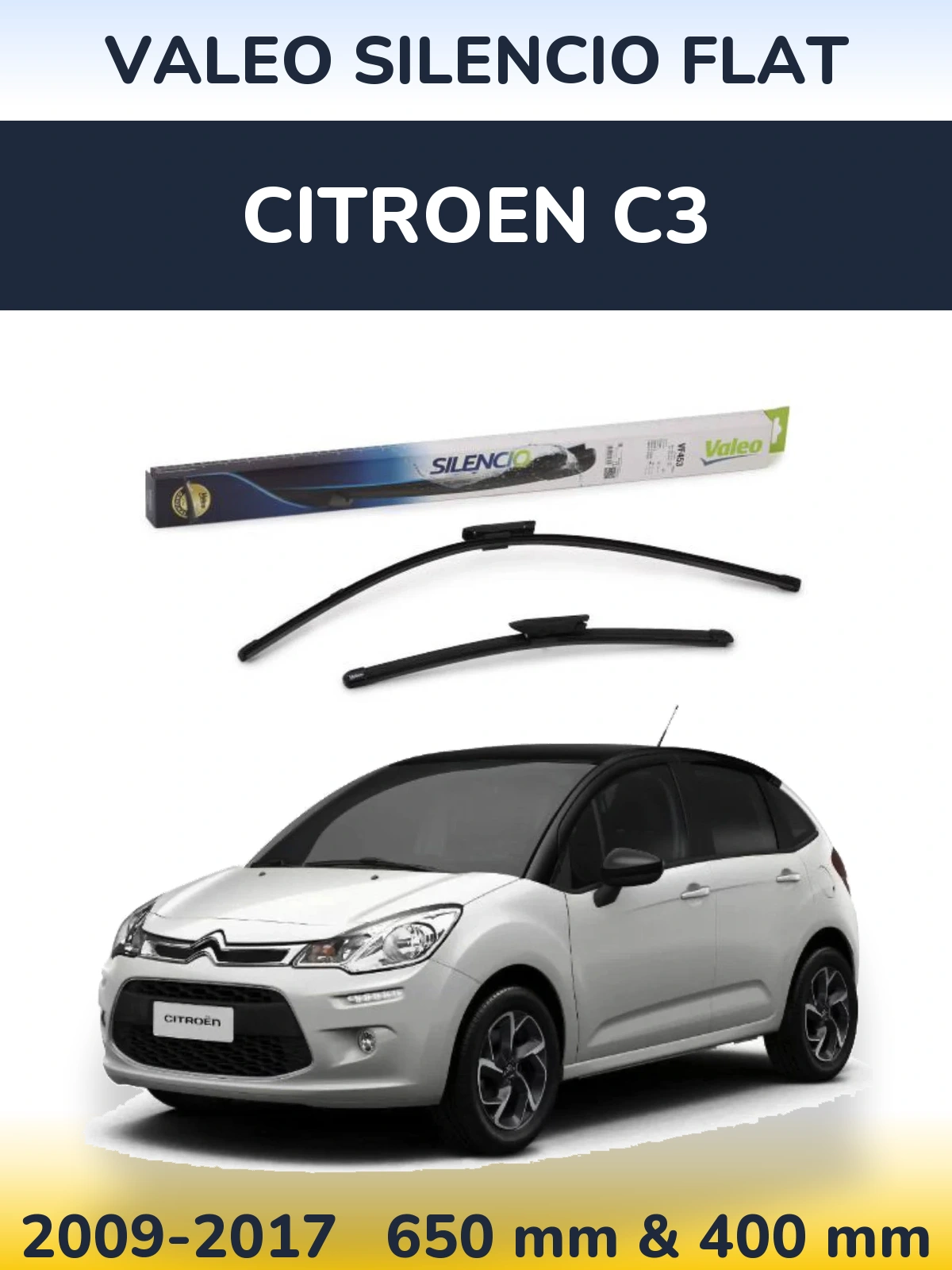 Комплект передних дворников Valeo Silencio Flat 650 & 400 мм для Citroen C3 2009-2017