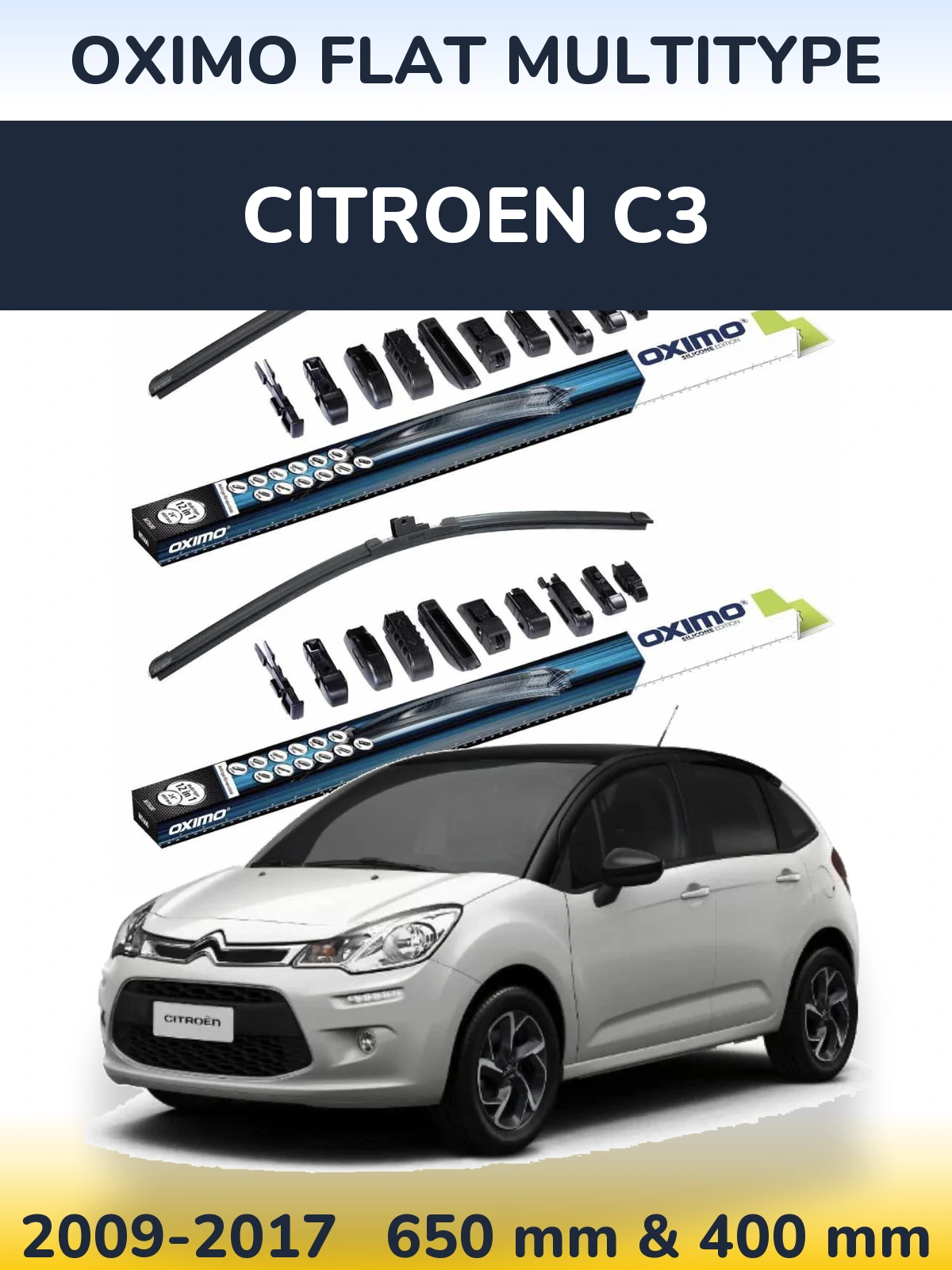 Front wiper blade set Oximo Flat MultiTipoe 650 & 400 mm for Citroen C3 2009-2017