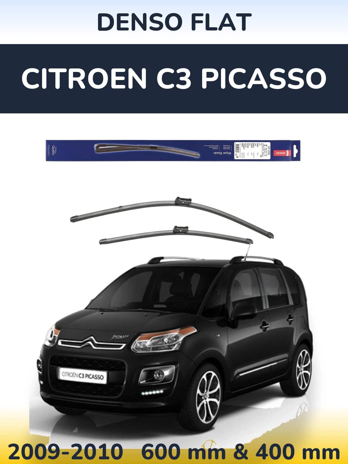Front wiper blade set Denso Flat 600 & 400 mm for Citroen C3 Picasso 2009-2010