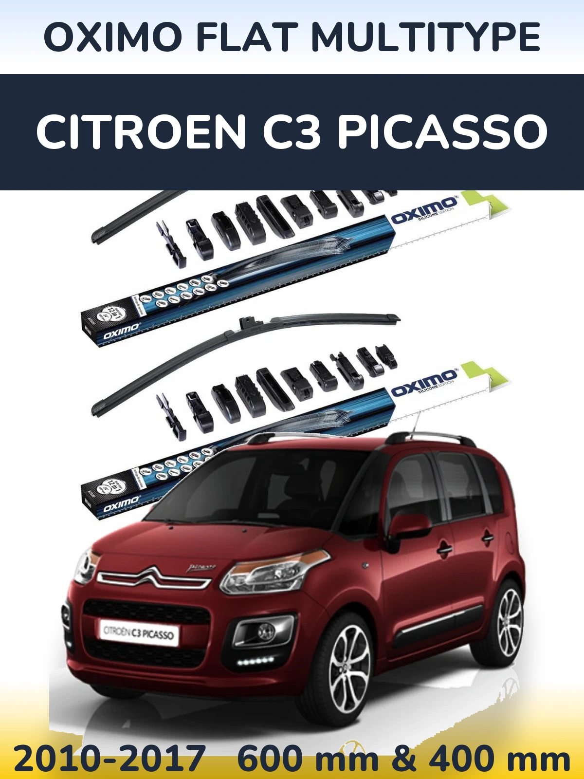 Front wiper blade set Oximo Flat MultiTipoe 600 & 400 mm for Citroen C3 Picasso 2010-2017