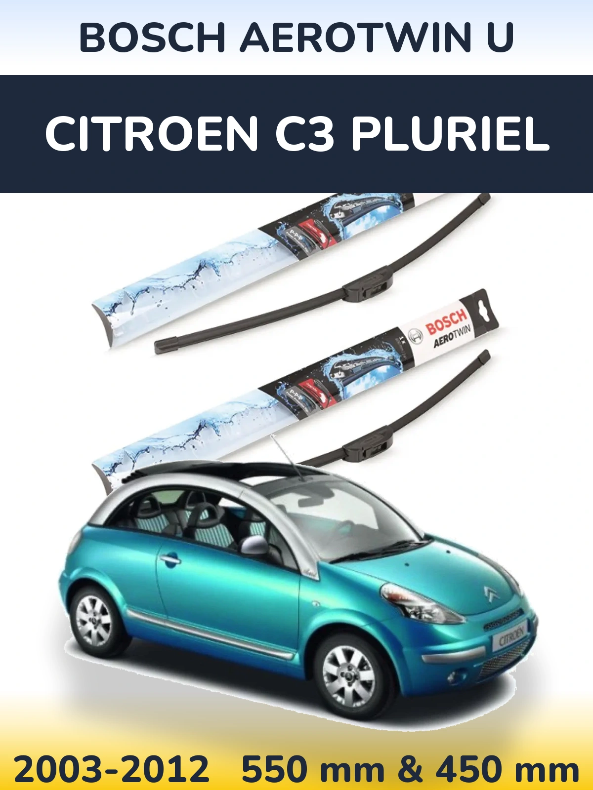 Комплект передних дворников BOSCH AeroTwin U 550 & 450 мм для Citroen C3 Pluriel 2003-2012