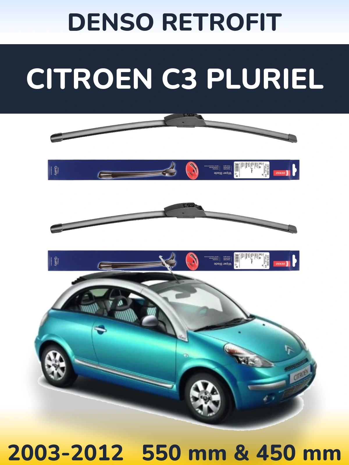 Комплект передних дворников Denso Retrofit 550 & 450 мм для Citroen C3 Pluriel 2003-2012
