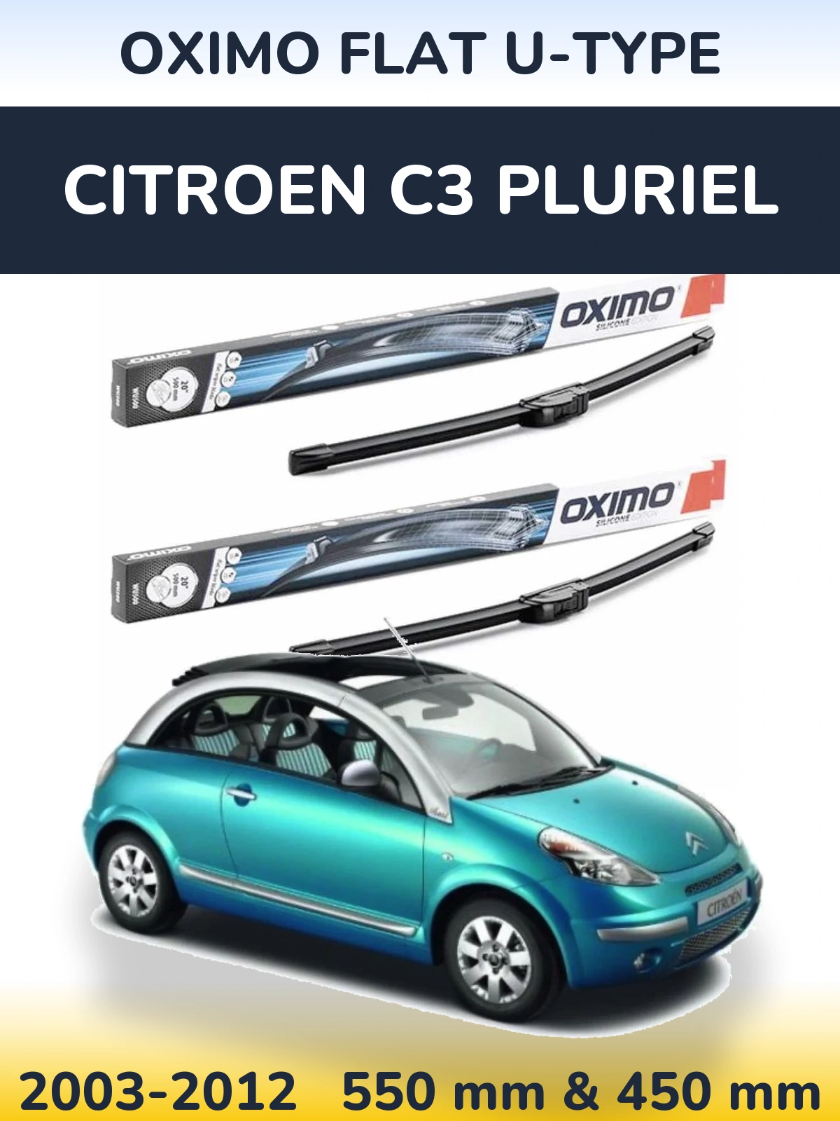 Комплект передних дворников Oximo Flat U-type 550 & 450 мм для Citroen C3 Pluriel 2003-2012